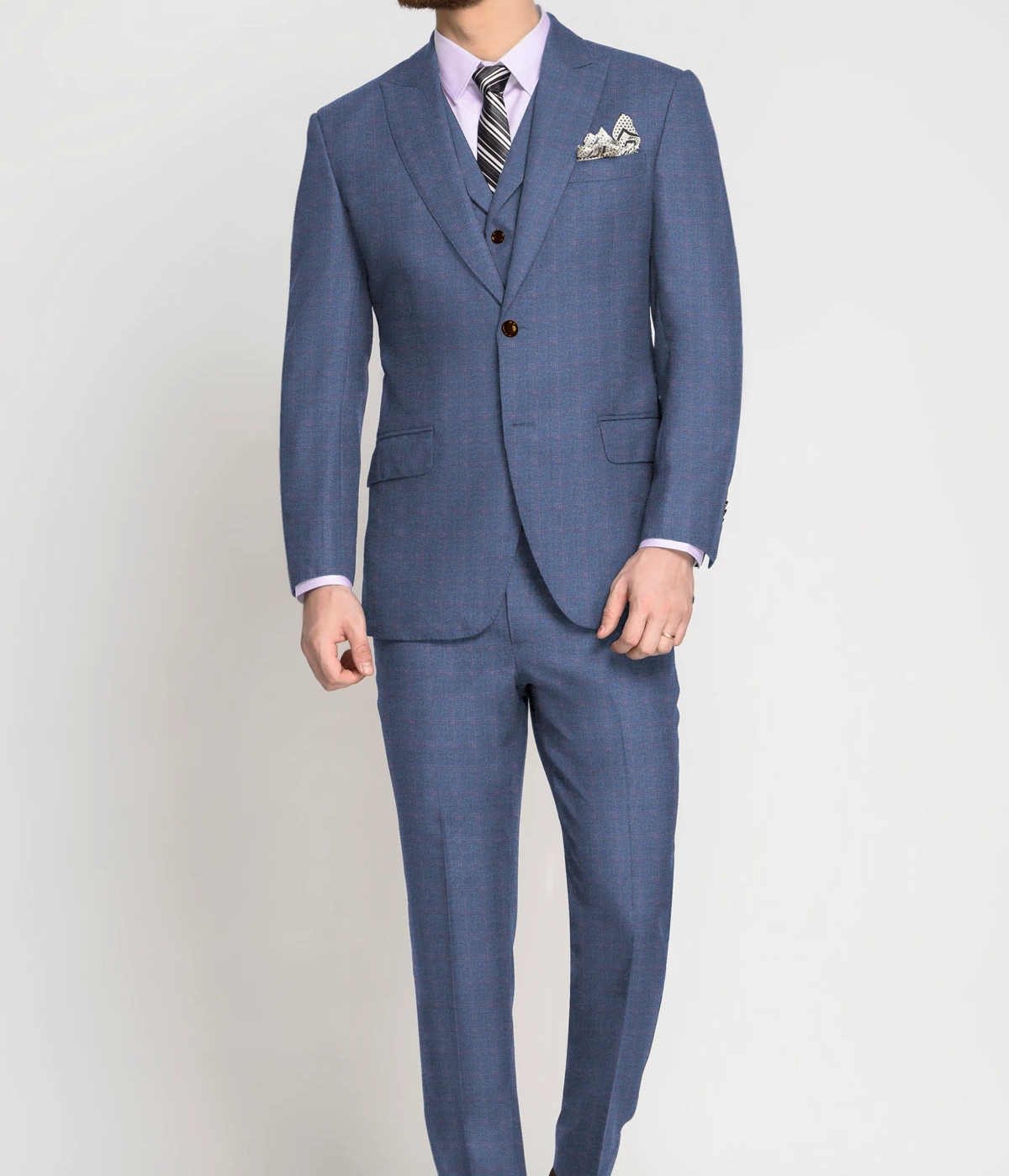 Steel Blue Checks Wool Suit- view-2