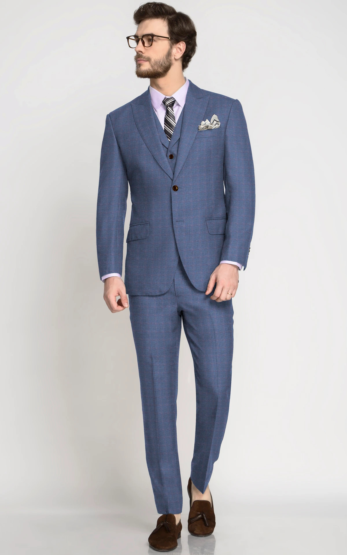 Steel Blue Checks Wool Suit