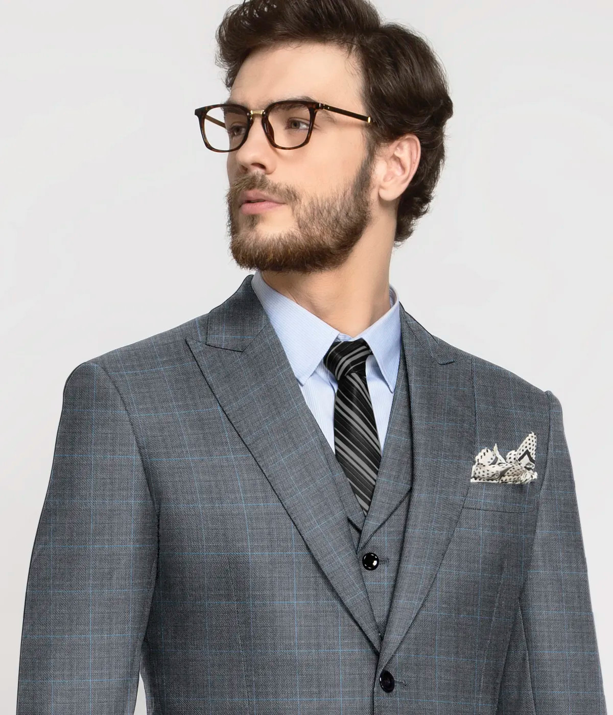 Ash Grey Windowpane Checks Wool Suit-1