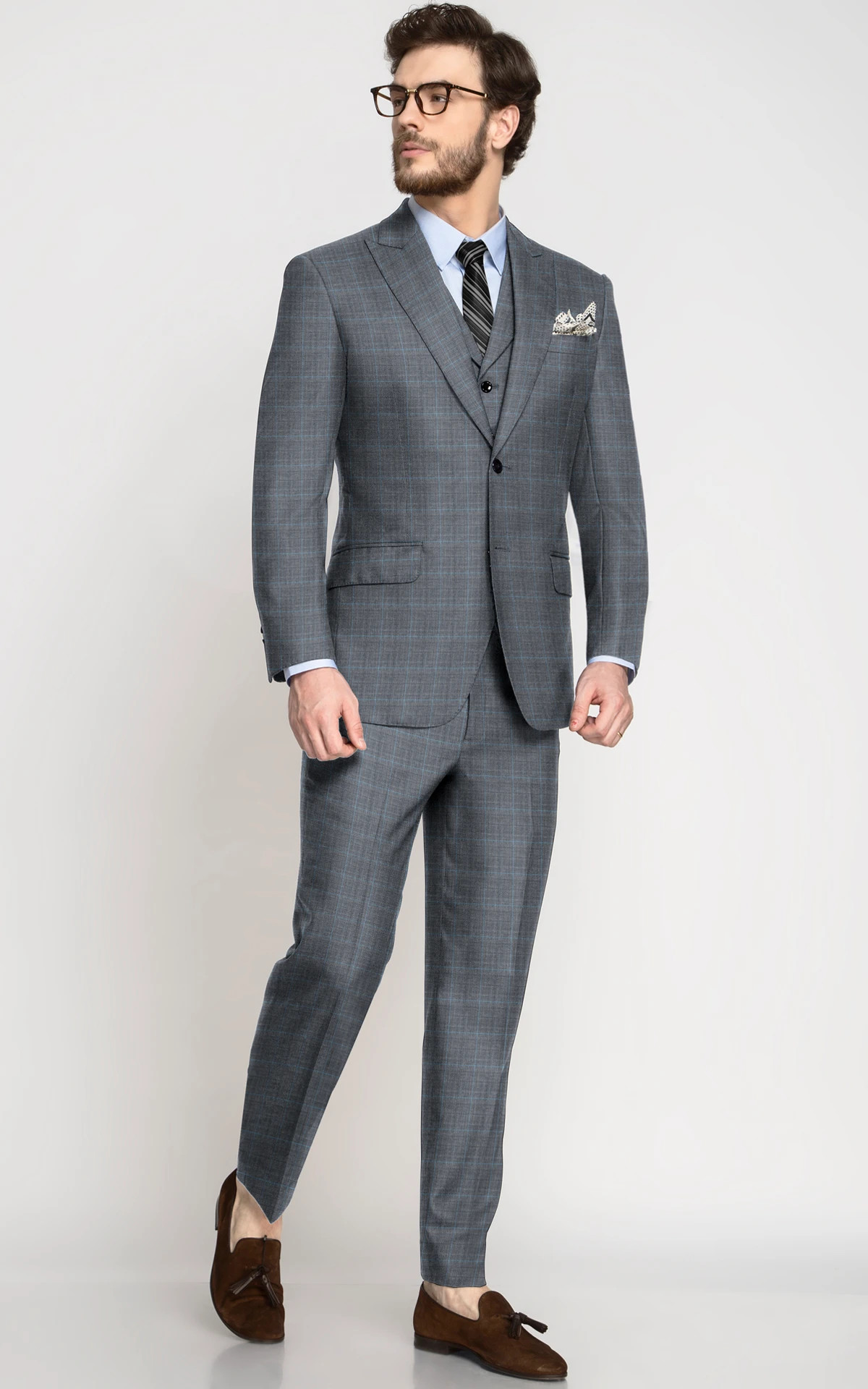 Ash Grey Windowpane Checks Wool Suit