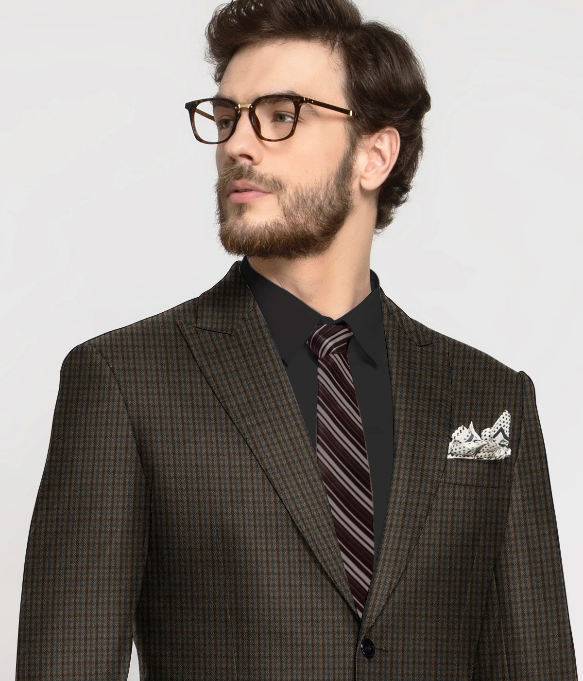 Moss Brown Houndstooth Wool Blazer-1