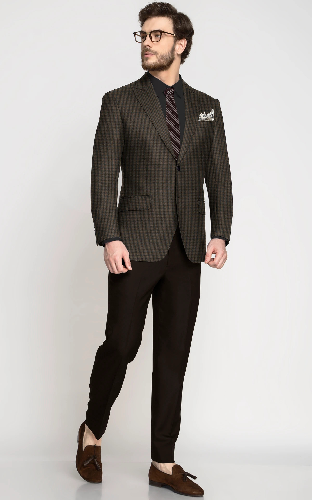Moss Brown Houndstooth Wool Blazer