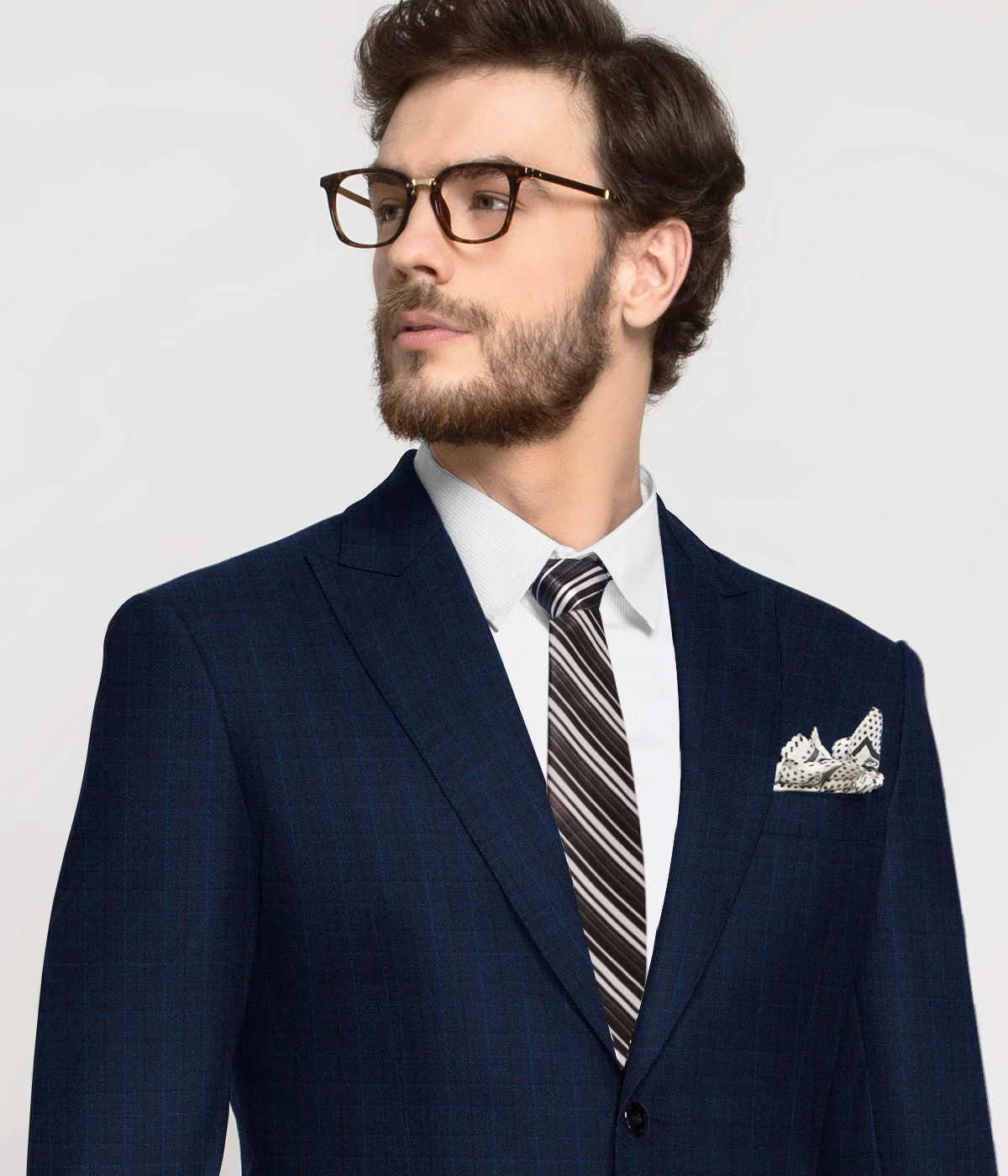 Navy Blue Checks Wool Blazer-1