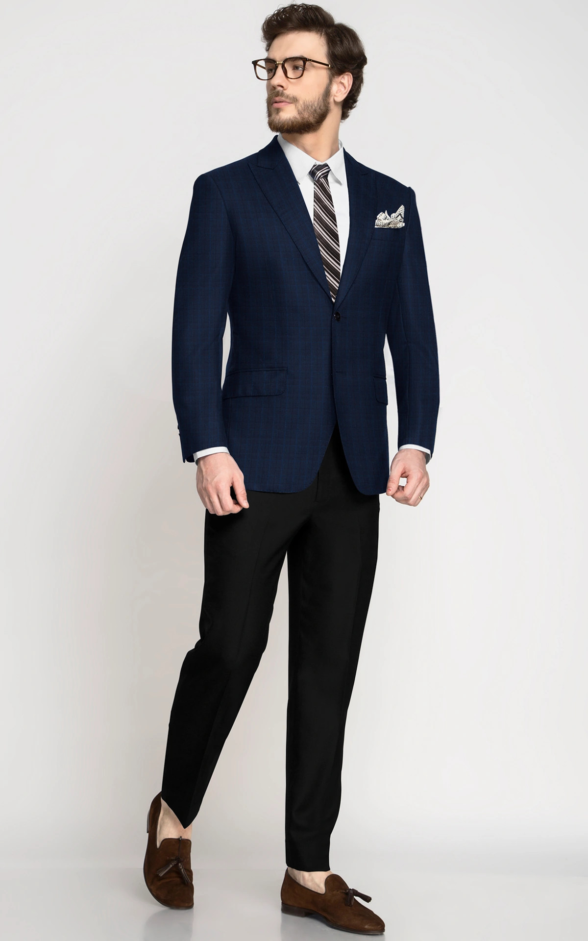 Navy Blue Checks Wool Blazer