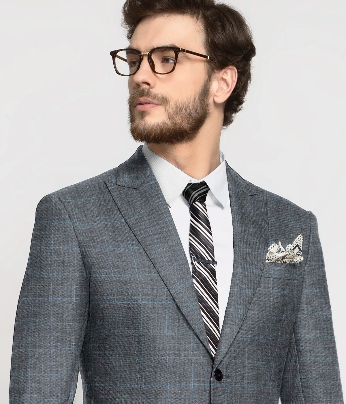 Ash Grey Windowpane Checks Wool Blazer-1