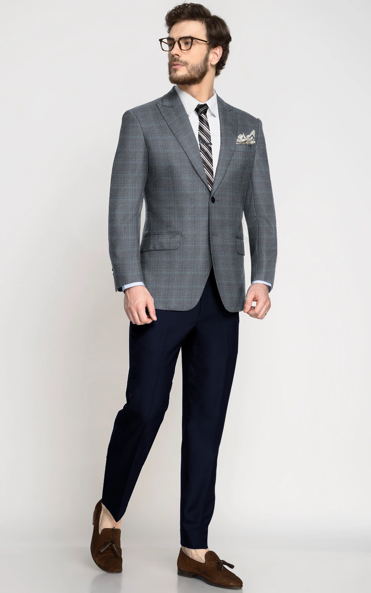 Ash Grey Windowpane Checks Wool Blazer