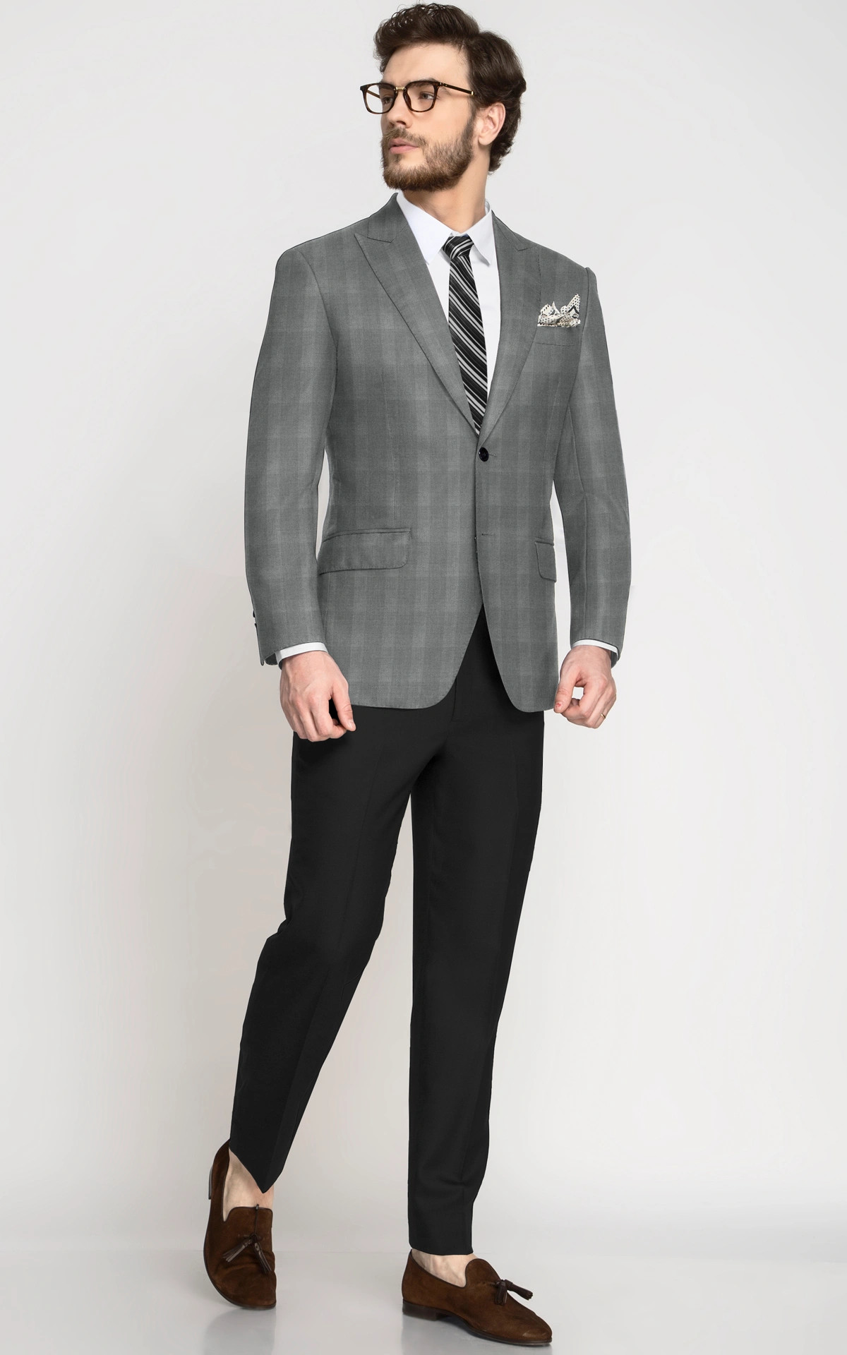 Light Grey Checks Wool Blazer