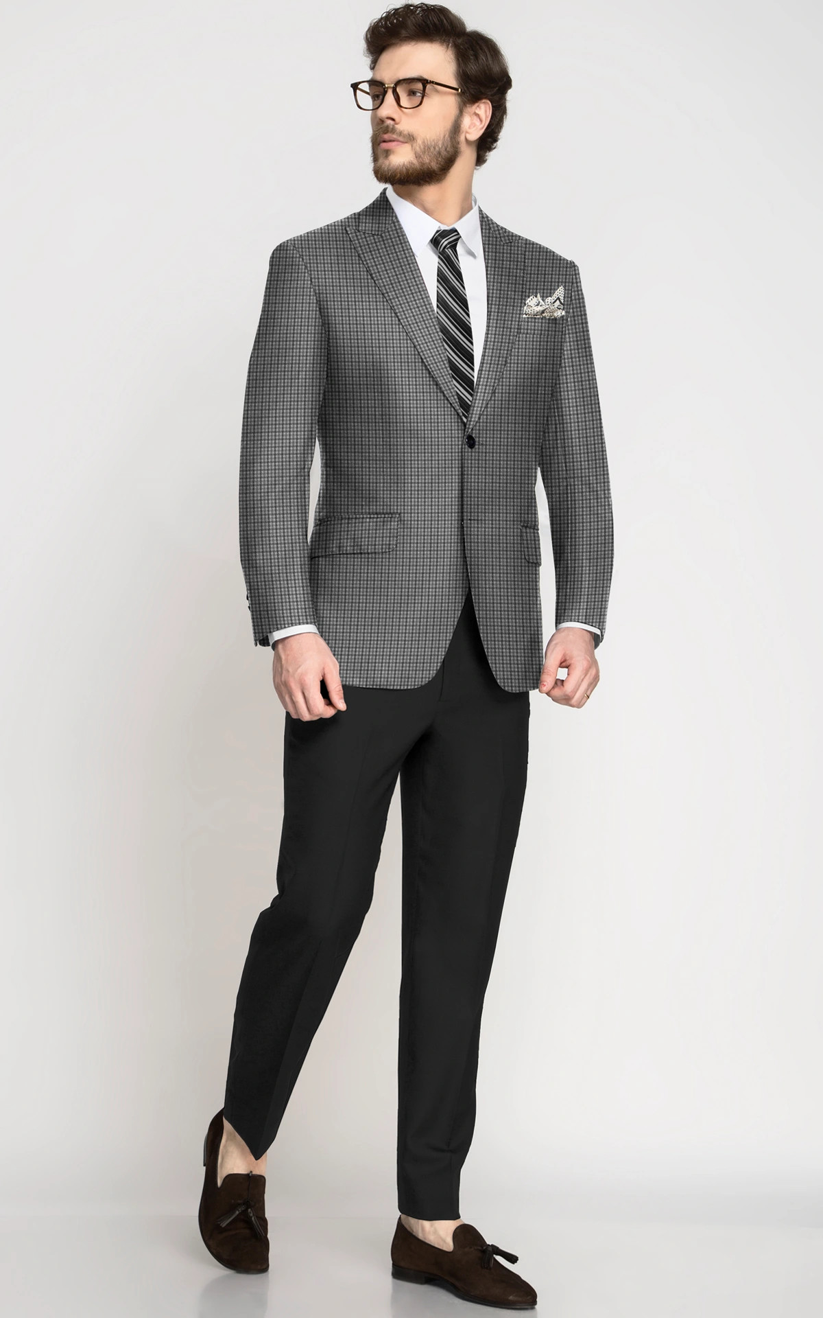 Greyish Black Houndstooth Wool Blazer