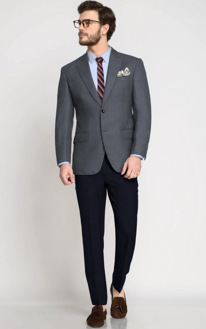 Bluish Grey Houndstooth Wool Blazer image