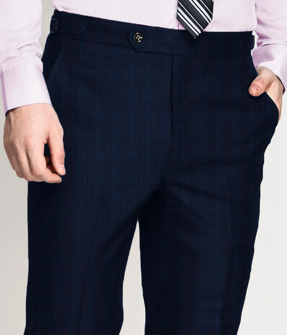 Navy Blue Checks Wool Pants-1