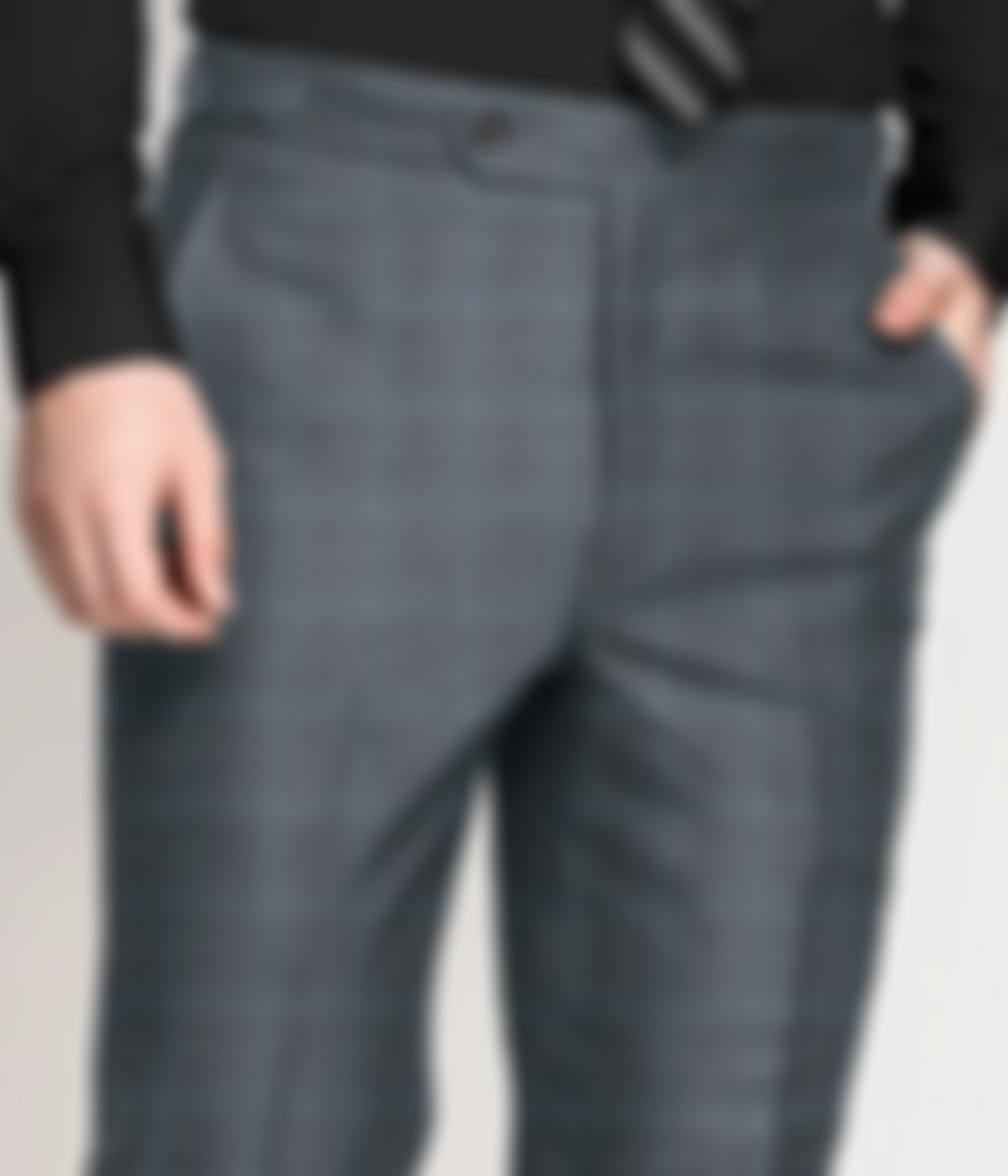 Grey Windowpane Checks Wool Pants - A.i. Perfect Fits Grey Windowpane Checks Wool Pants - A.i. Perfect Fits