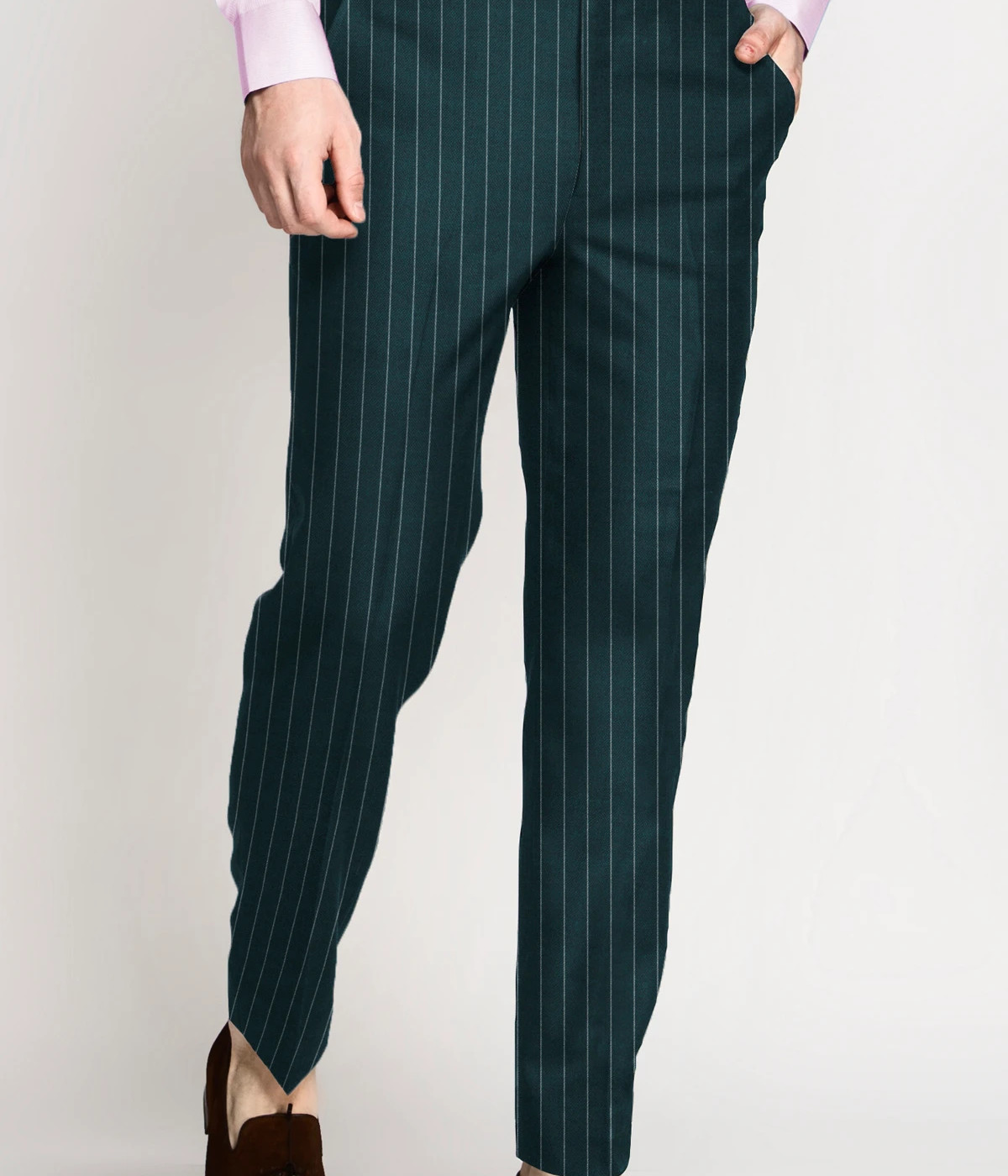 Teal Green Striped Wool Pants- view-2