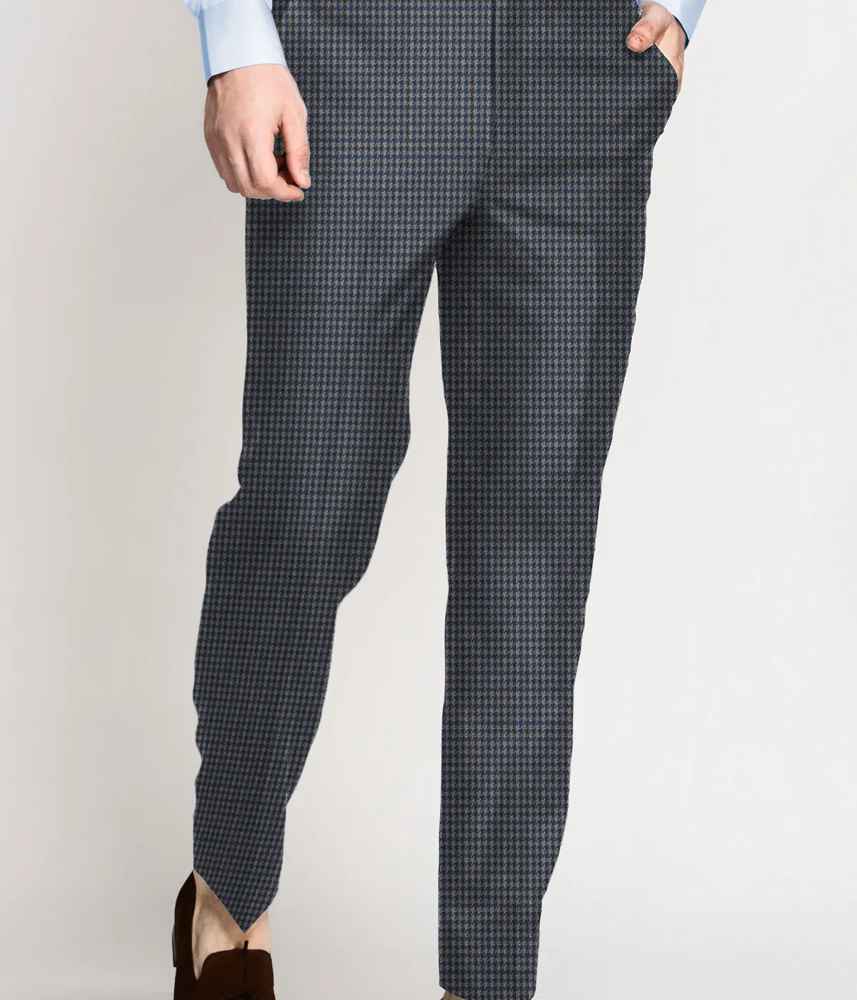 Blue Grey Houndstooth Wool Pants- view-2