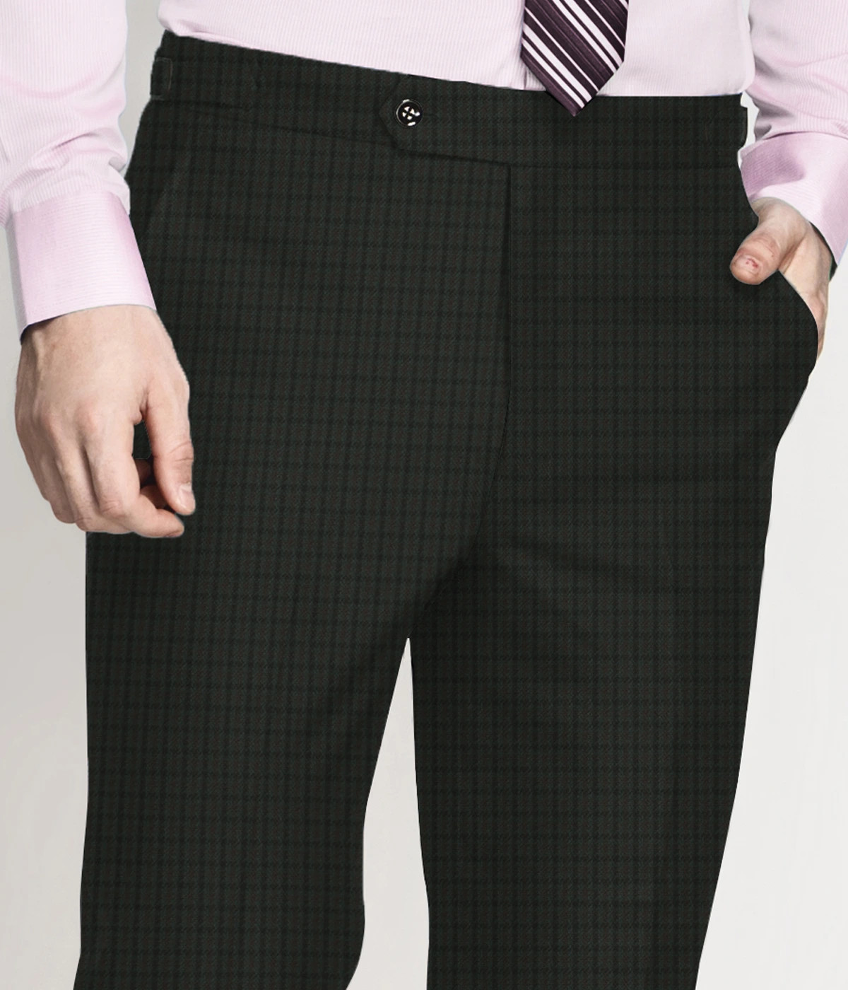 Olive Green Houndstooth Wool Pants - A.i. Perfect Fits