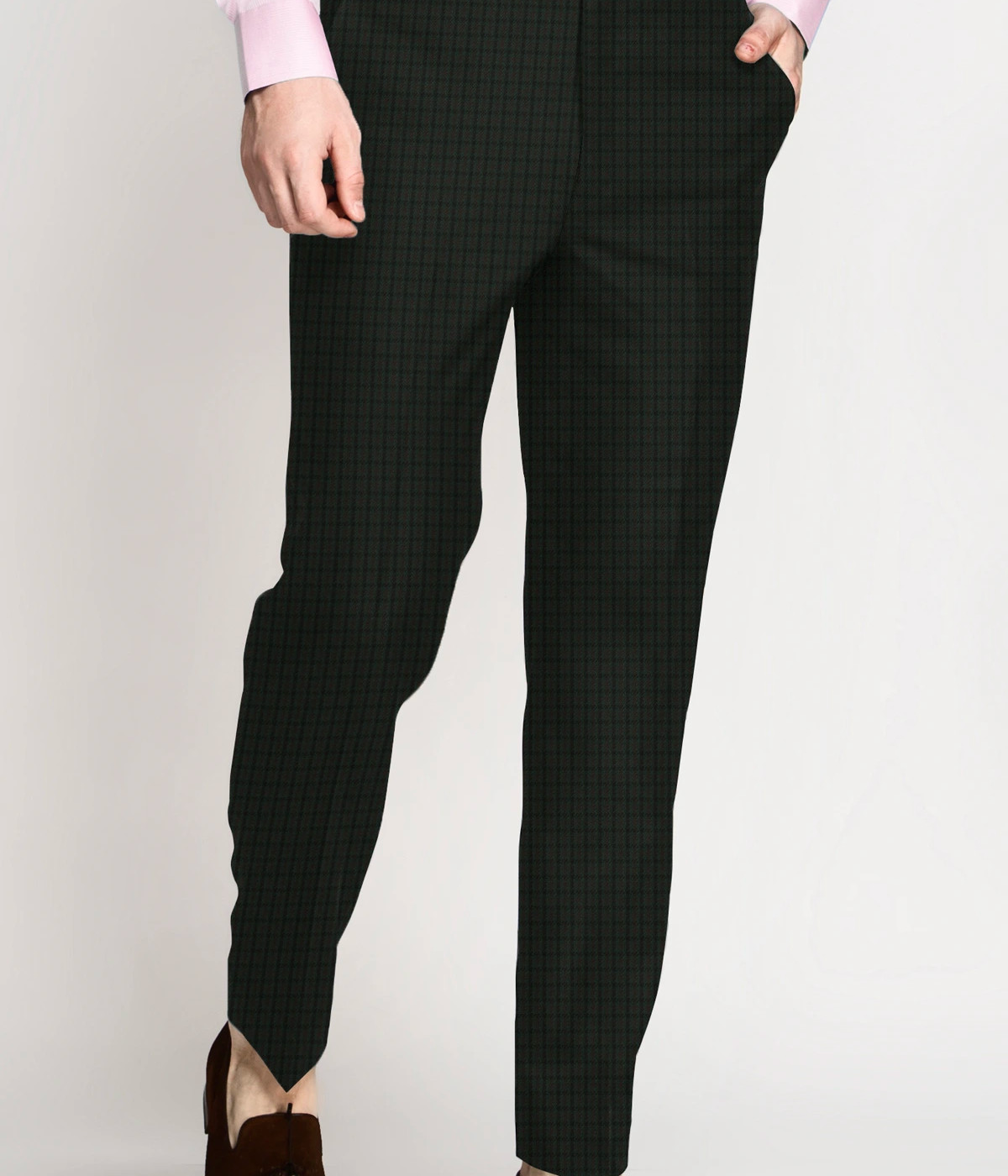 Olive Green Houndstooth Wool Pants- view-2