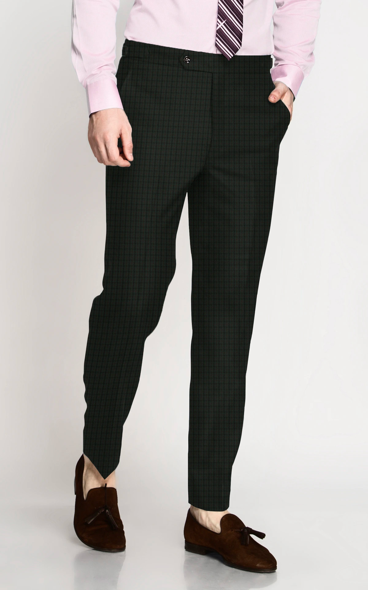 Olive Green Houndstooth Wool Pants