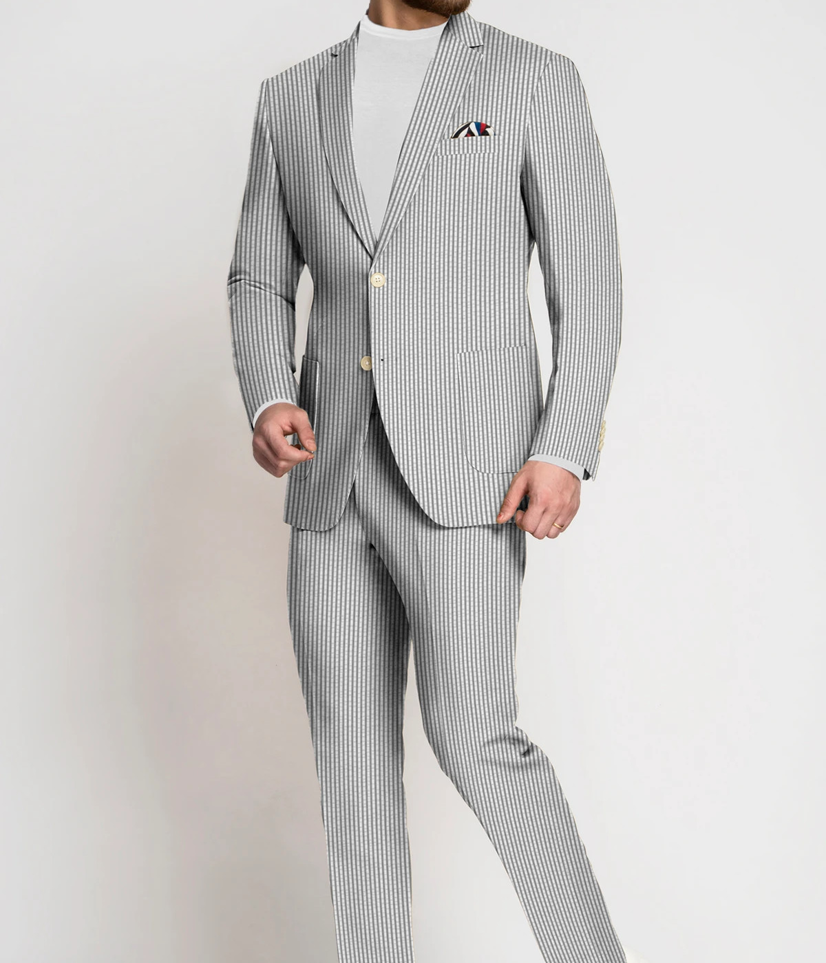 Grey Seersucker Cotton Suit- view-2