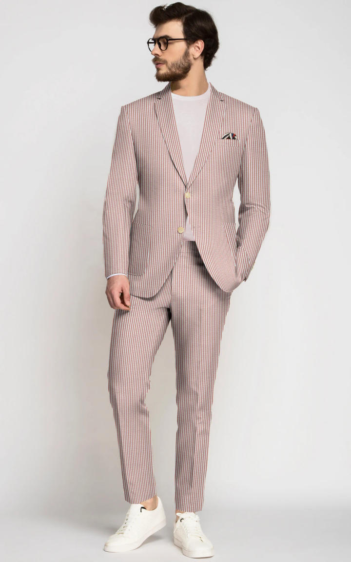 Dusty Red Seersucker Cotton Suit image