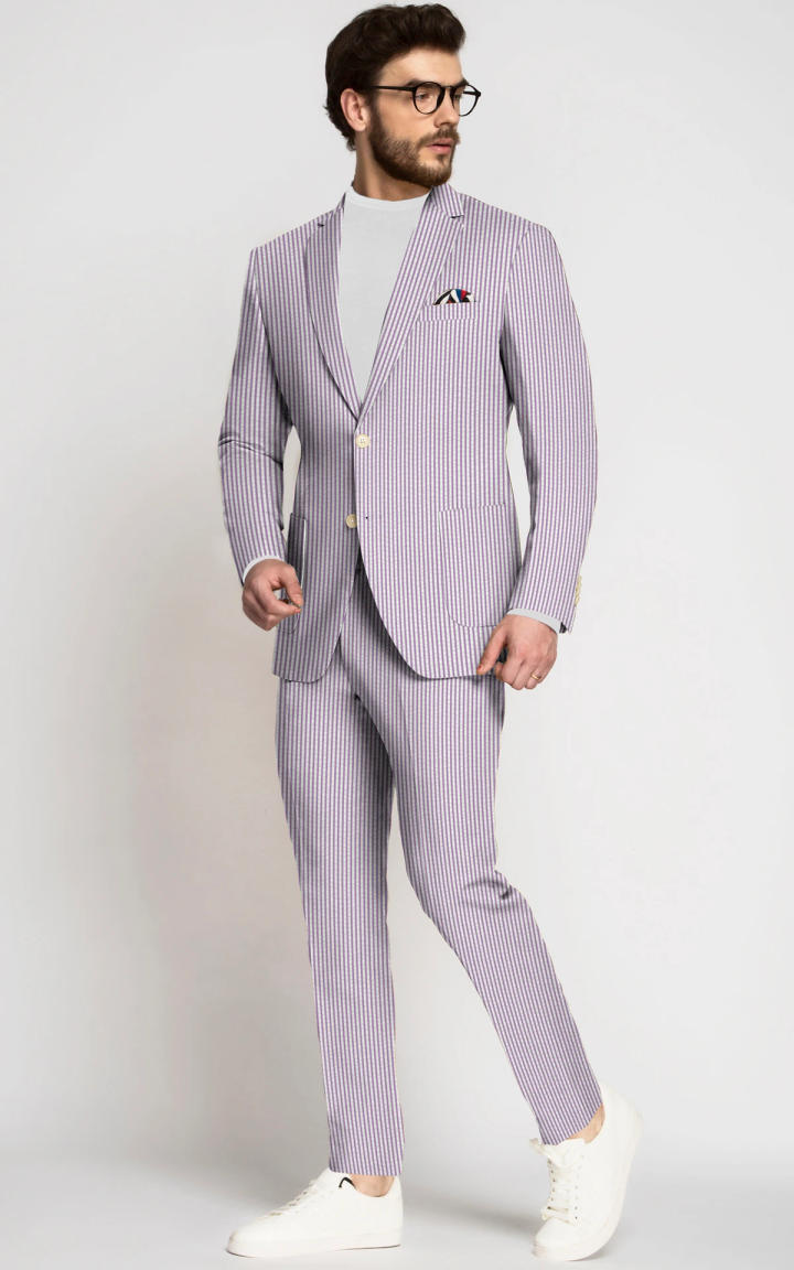 Dusty Purple Seersucker Cotton Suit image