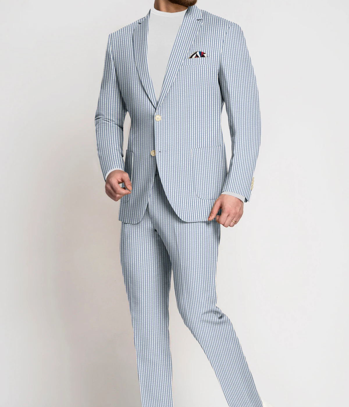 Light Blue Seersucker Cotton Suit- view-2