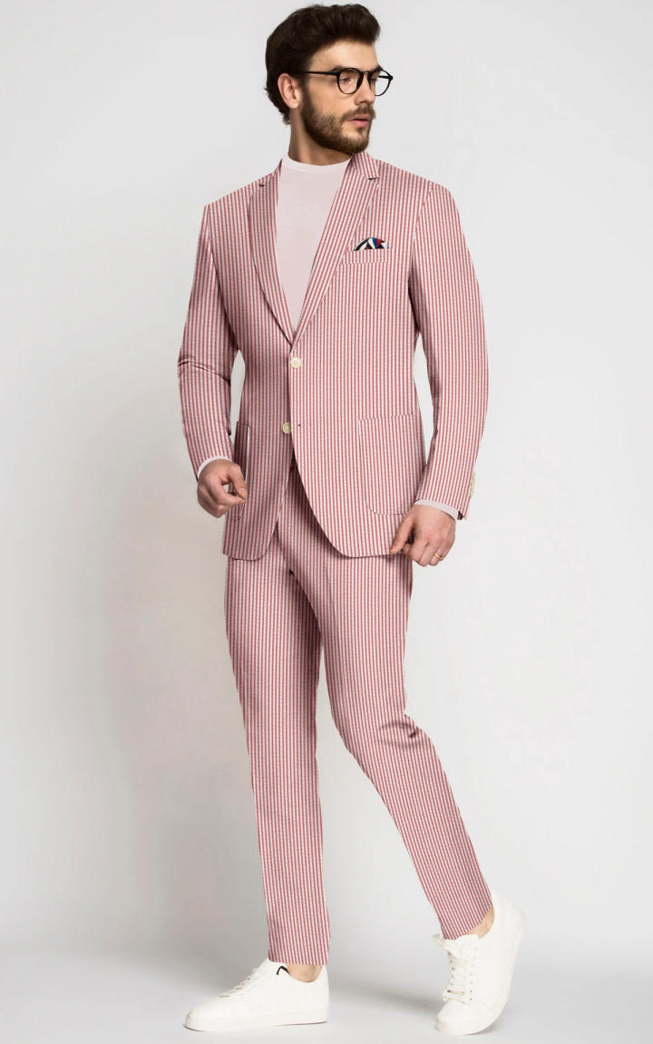 Summer Red Seersucker Cotton Suit image