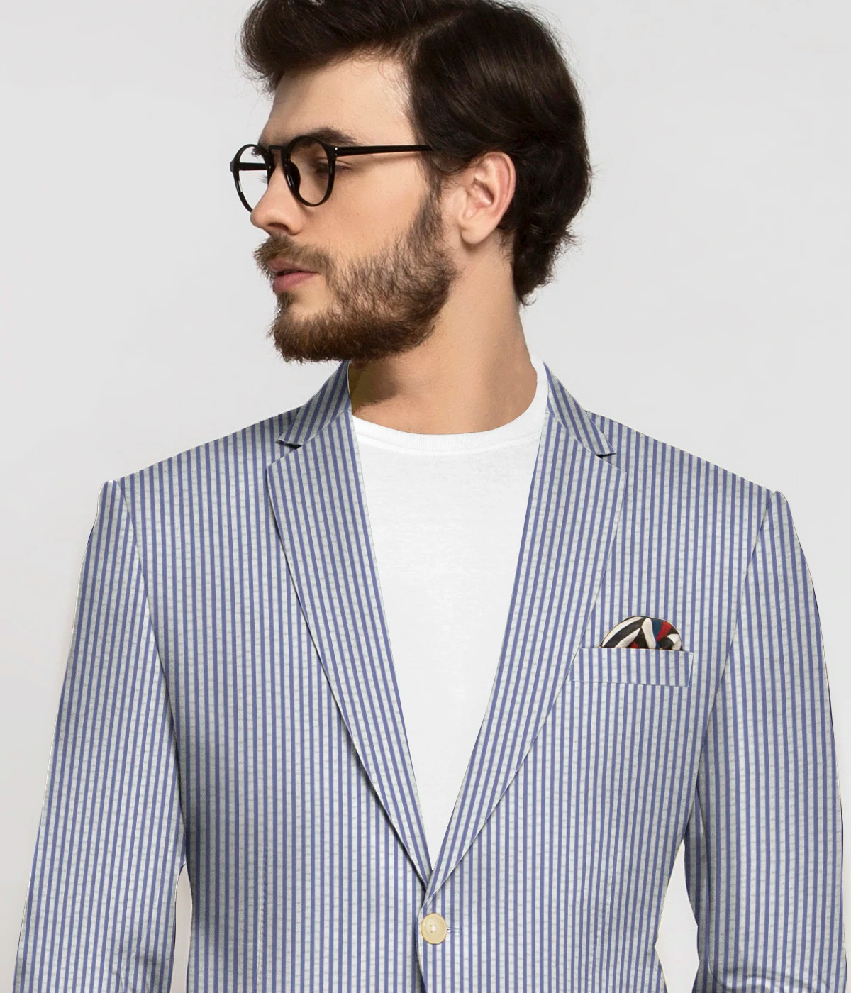 Navy Seersucker Cotton Blazer-1