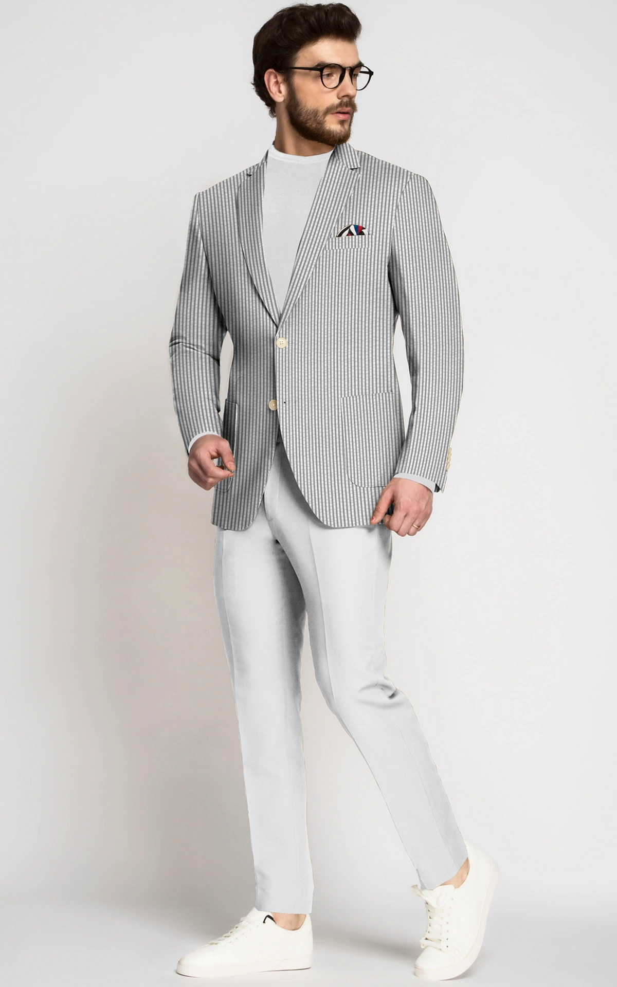 Grey Seersucker Cotton Blazer