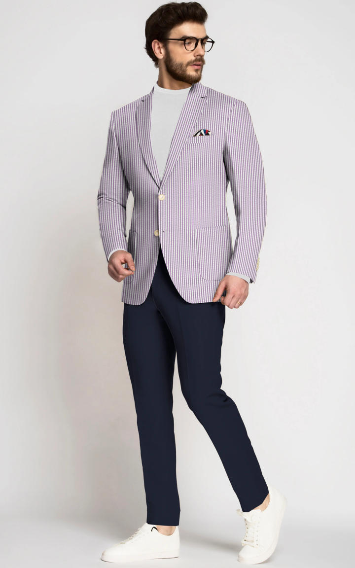 Dusty Purple Seersucker Cotton Blazer image