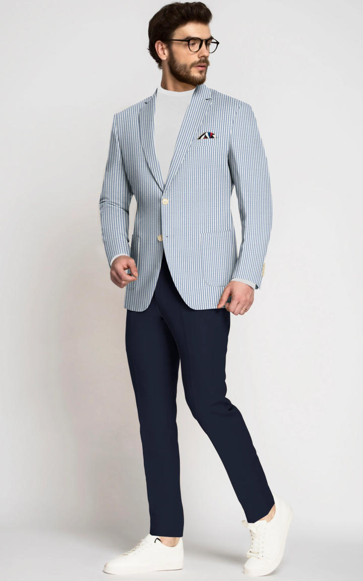 Light Blue Seersucker Cotton Blazer image