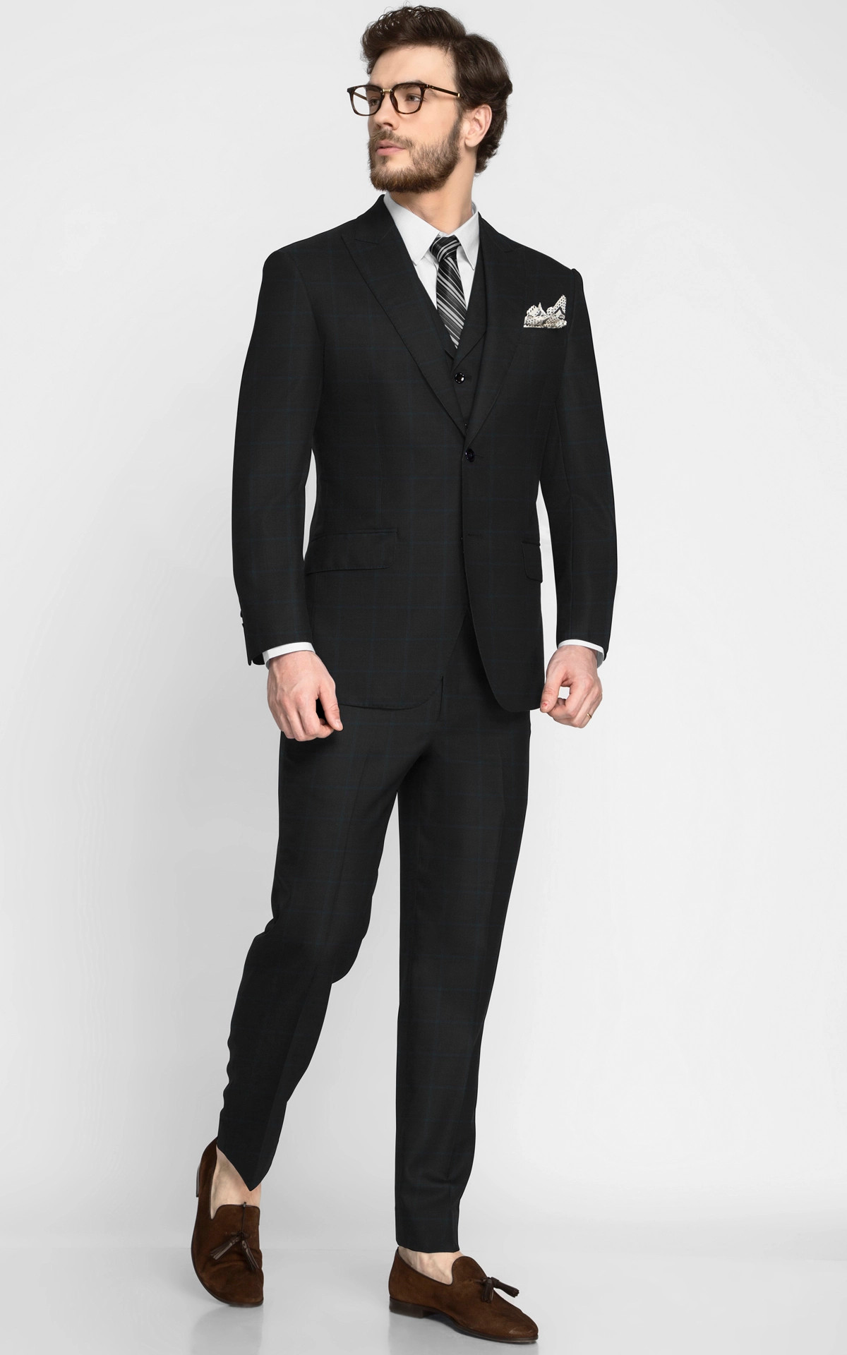 Charcoal Bluish Green Checks Suit