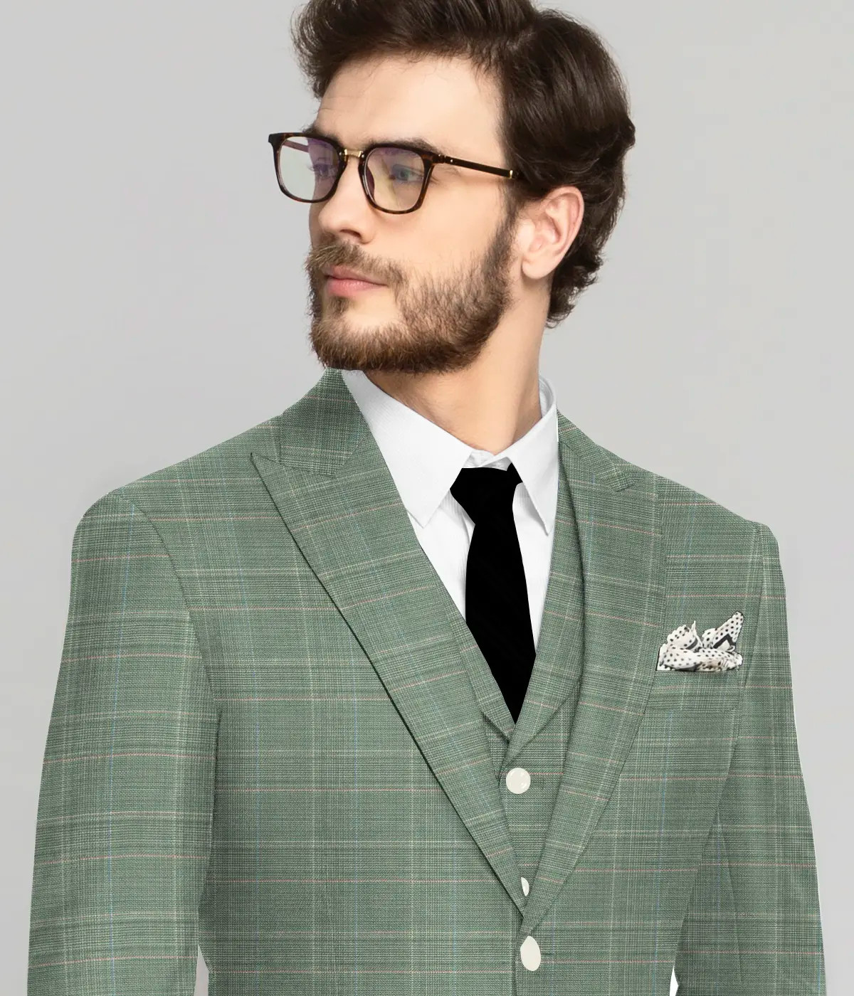 Light Green Plaid Wool Suit-1