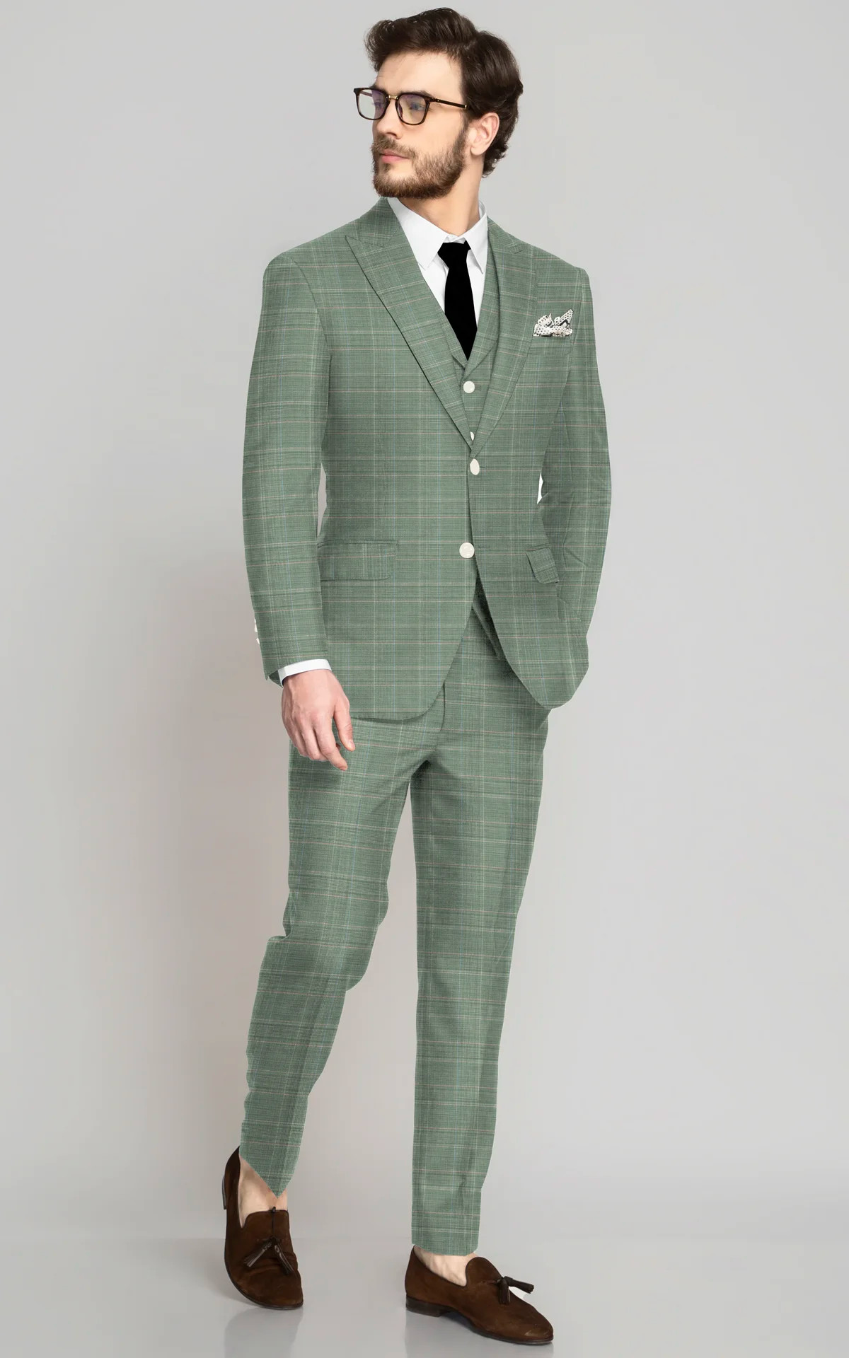 Light Green Plaid Wool Suit