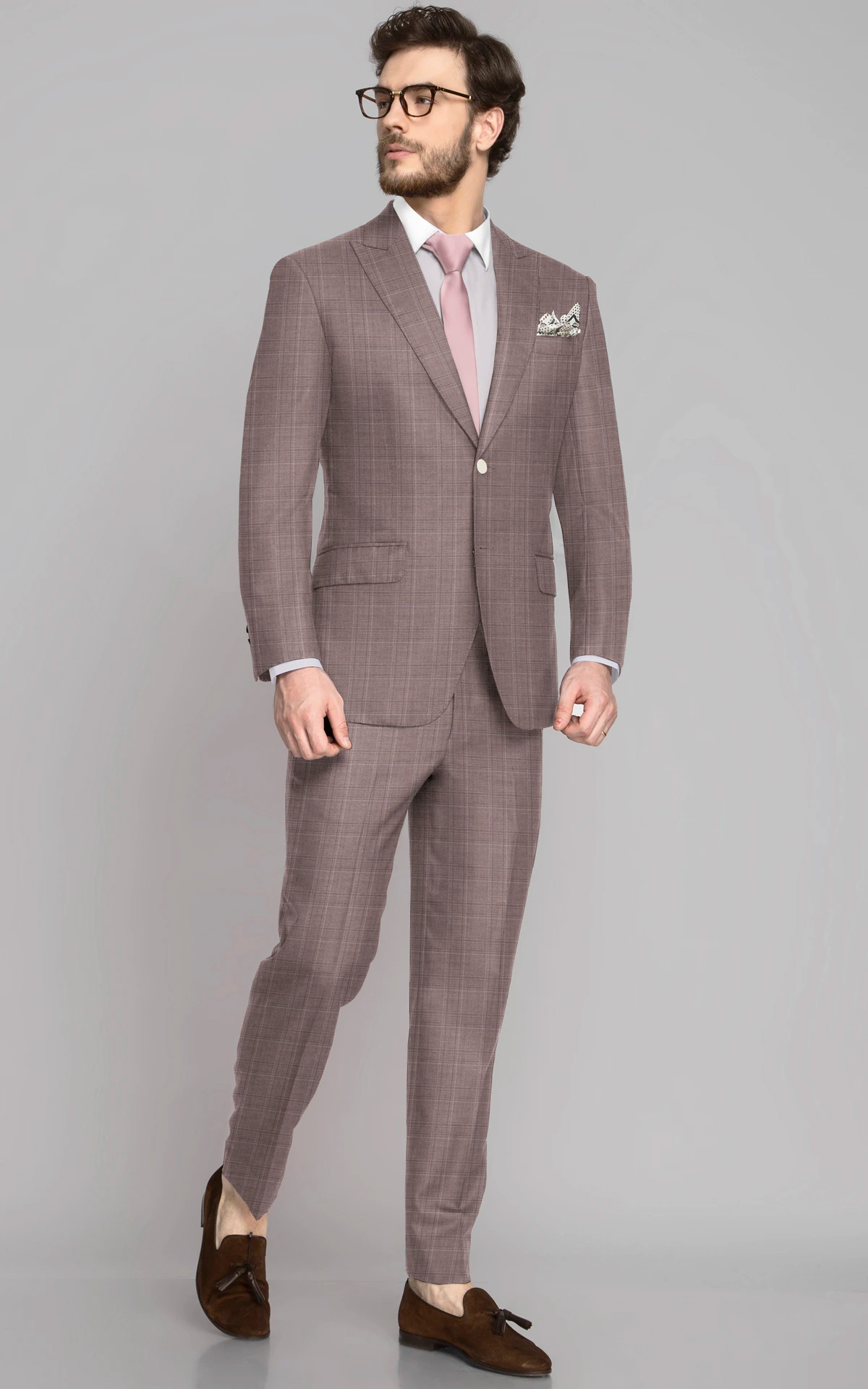 Dusty Pink Plaid Wool Suit