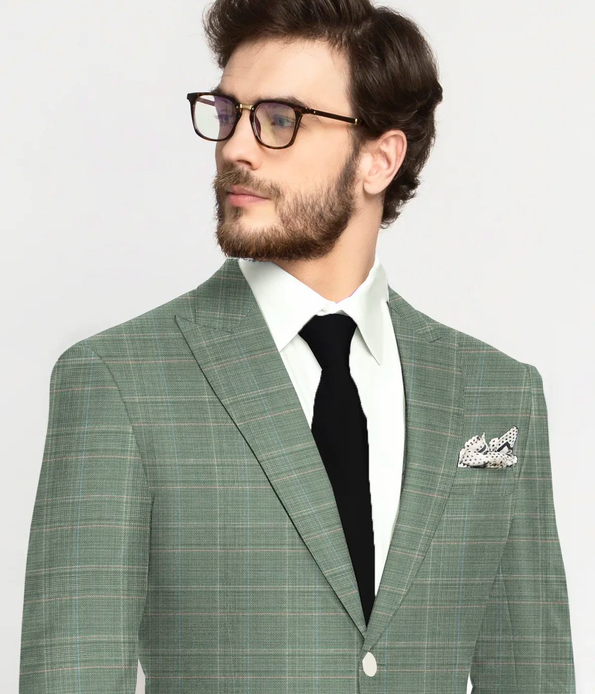 Light Green Plaid Wool Blazer-1