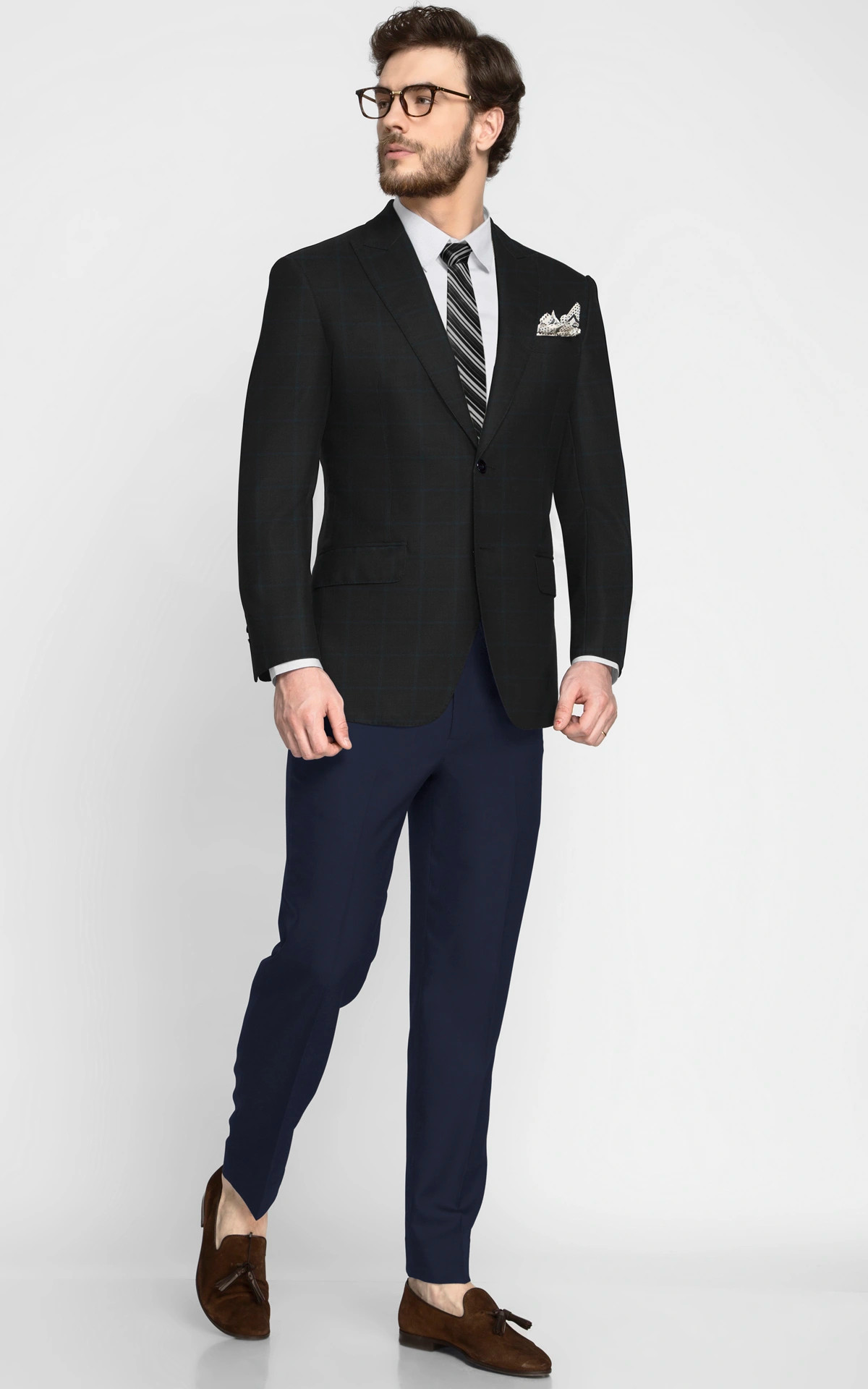 Charcoal Bluish Green Checks Blazer