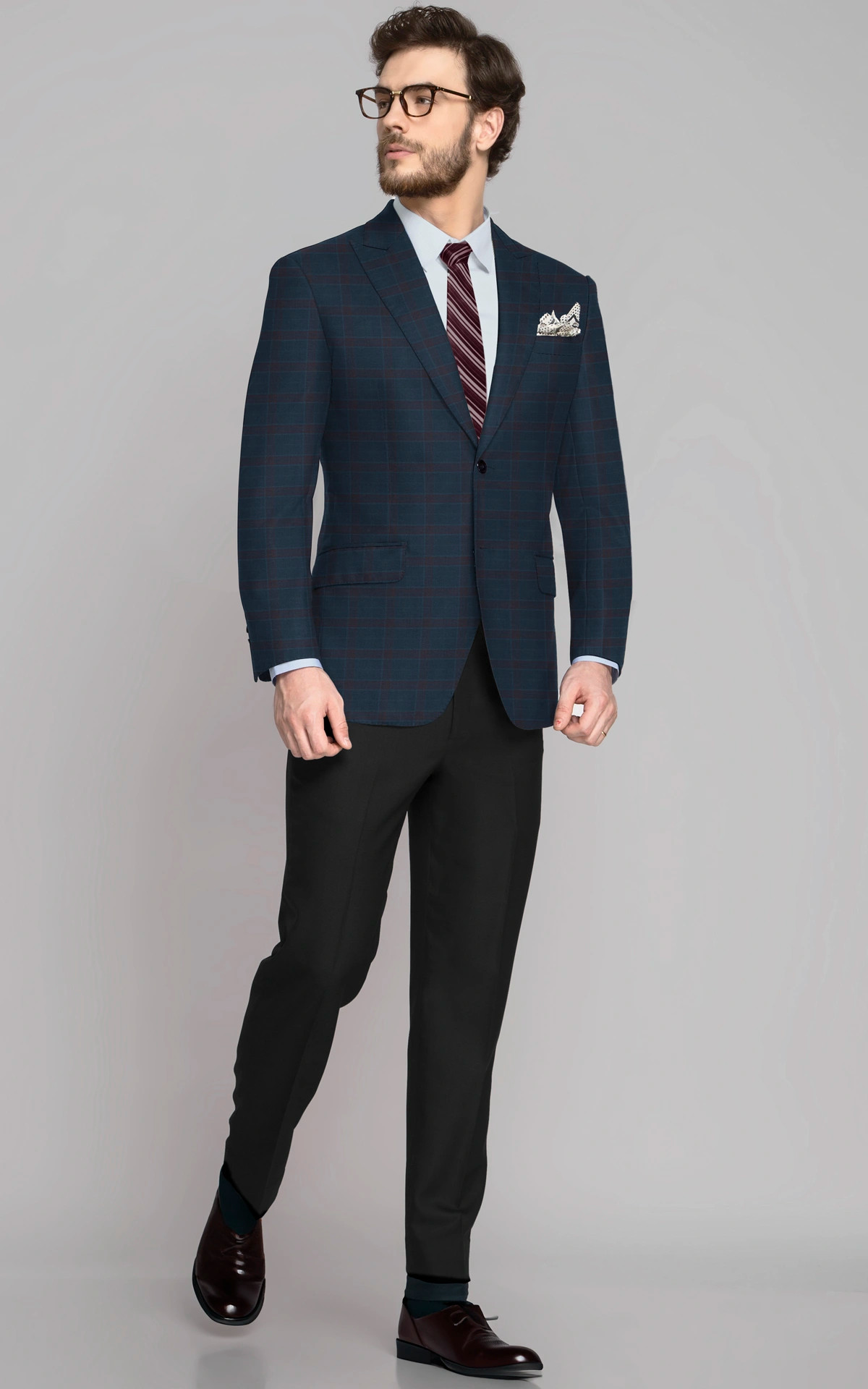 Teal Blue Checks Blazer