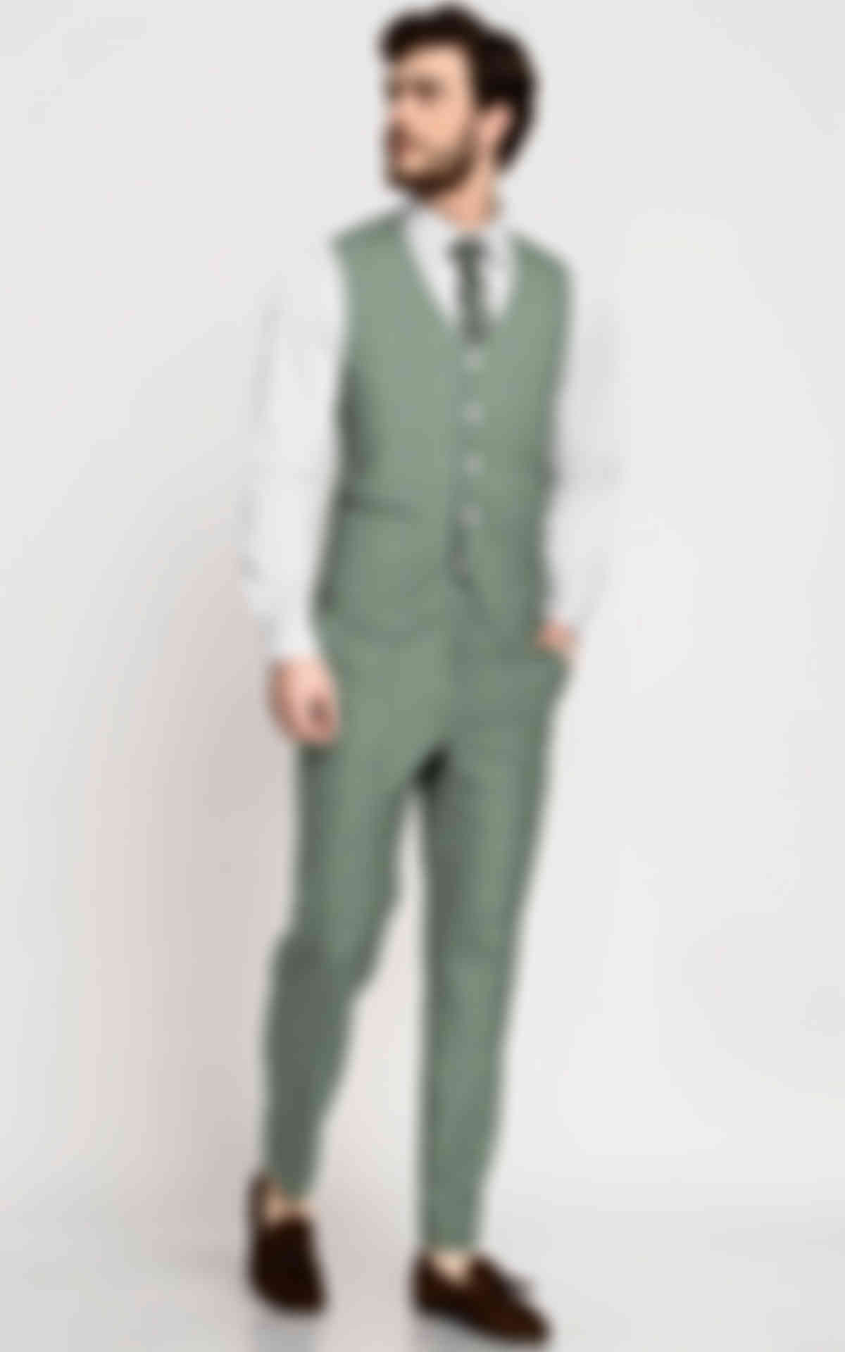 Light Green Plaid Wool Vest image