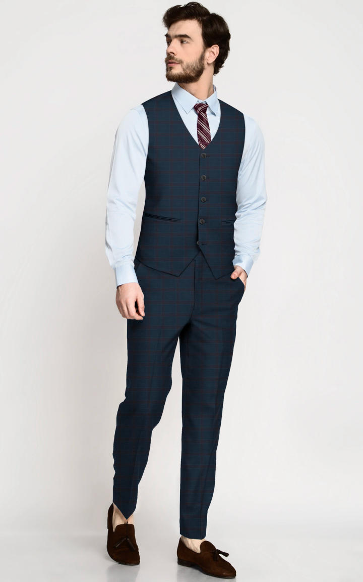 Teal Blue Checks Vest image