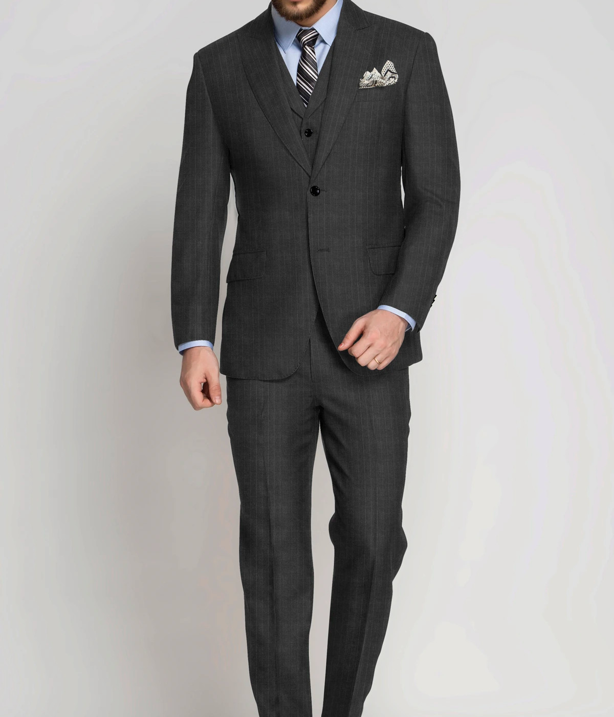 Charcoal Stripes Pure Wool Suit- view-2