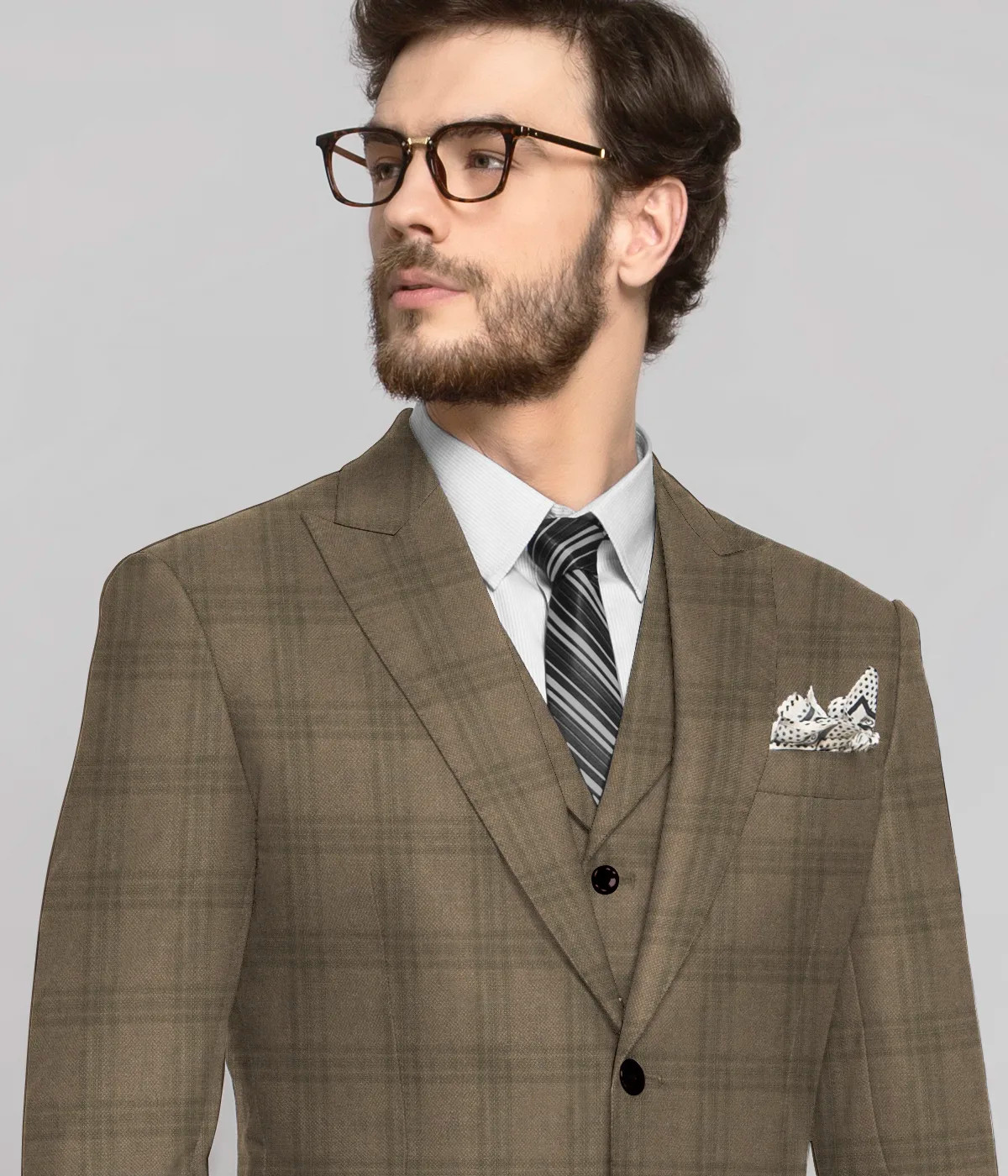 Sand Brown Checks Wool Suit-1