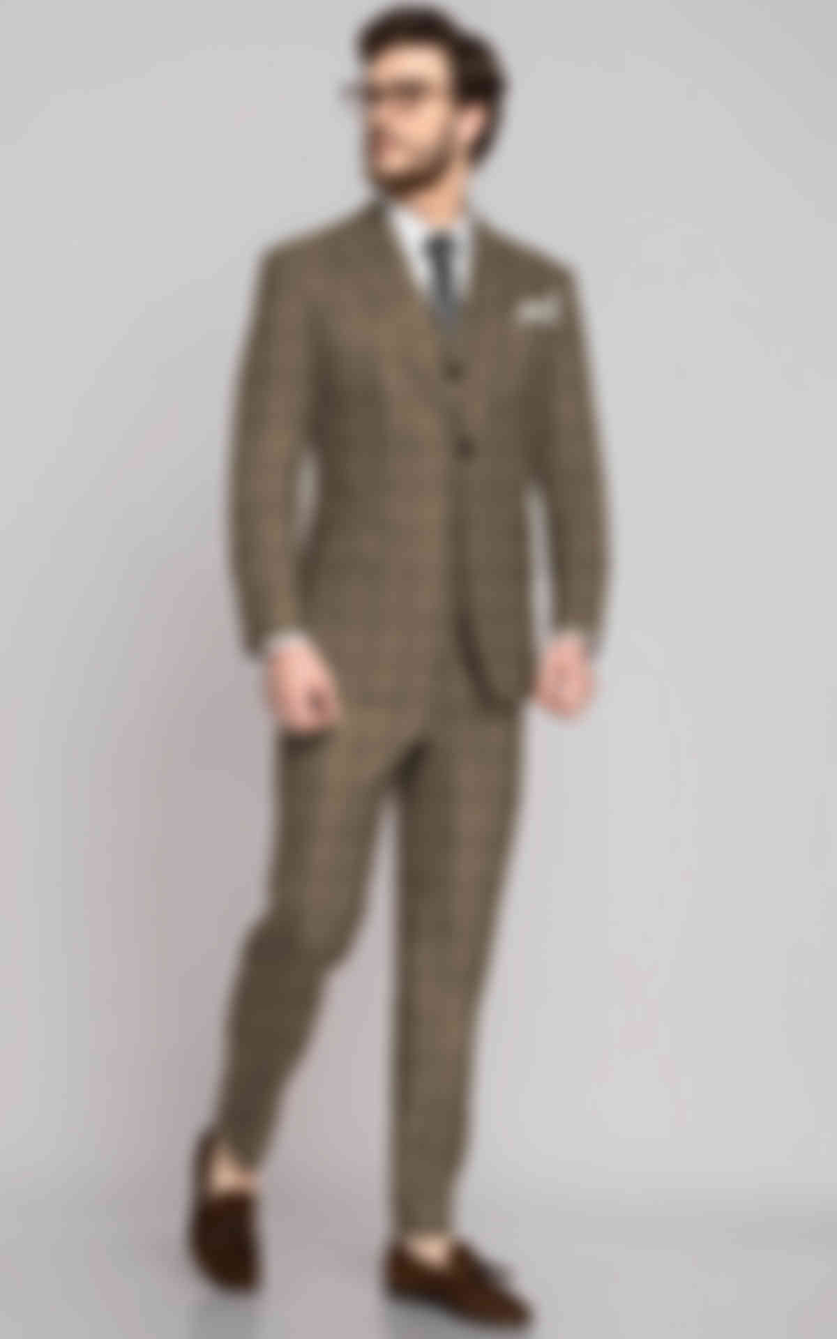 Sand Brown Checks Wool Suit image