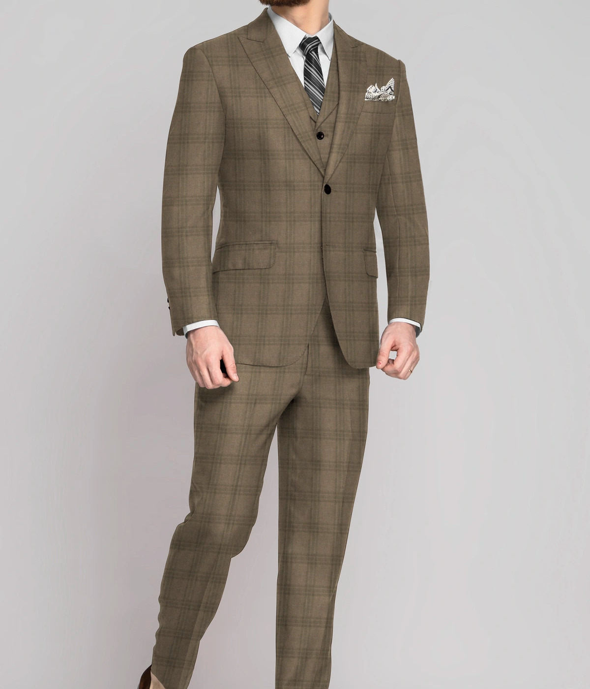 Sand Brown Checks Wool Suit- view-2