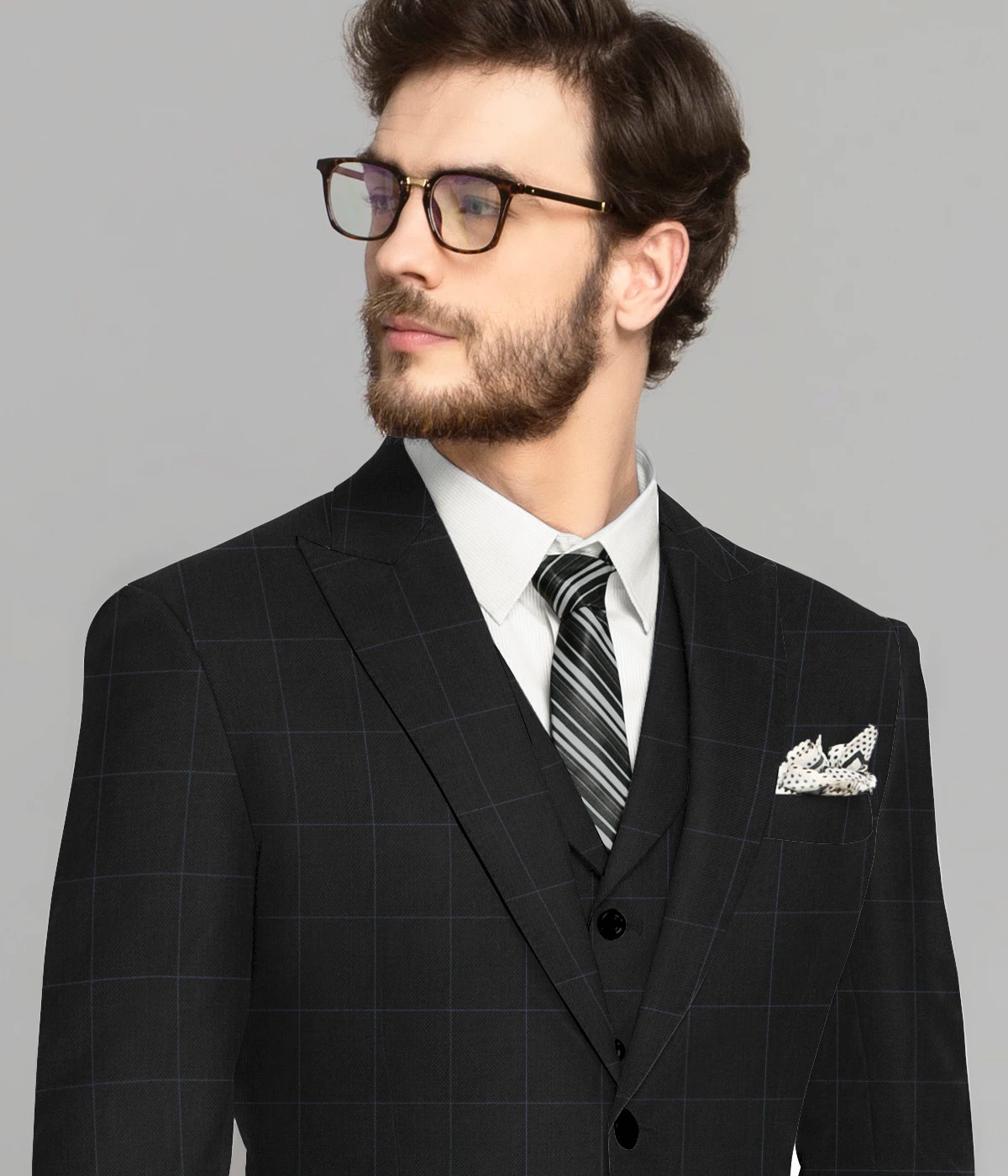 Blue Checks Black Wool Suit - A.i. Perfect Fits