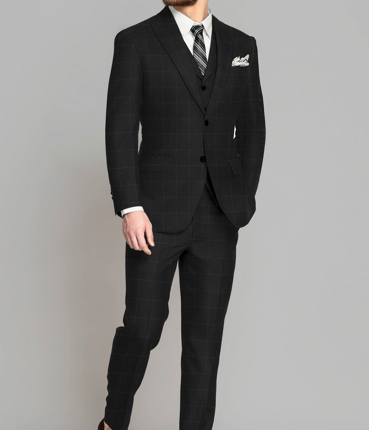 Blue Checks Black Wool Suit- view-2