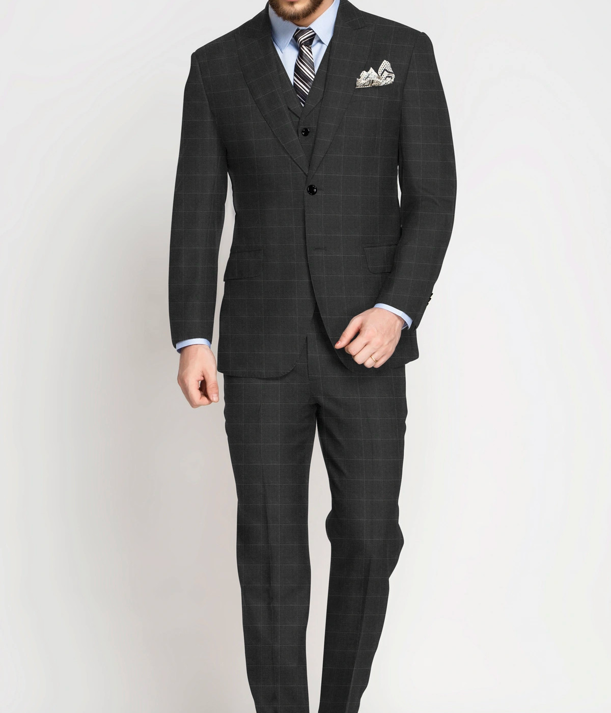 Charcoal Checks Pure Wool Suit- view-2