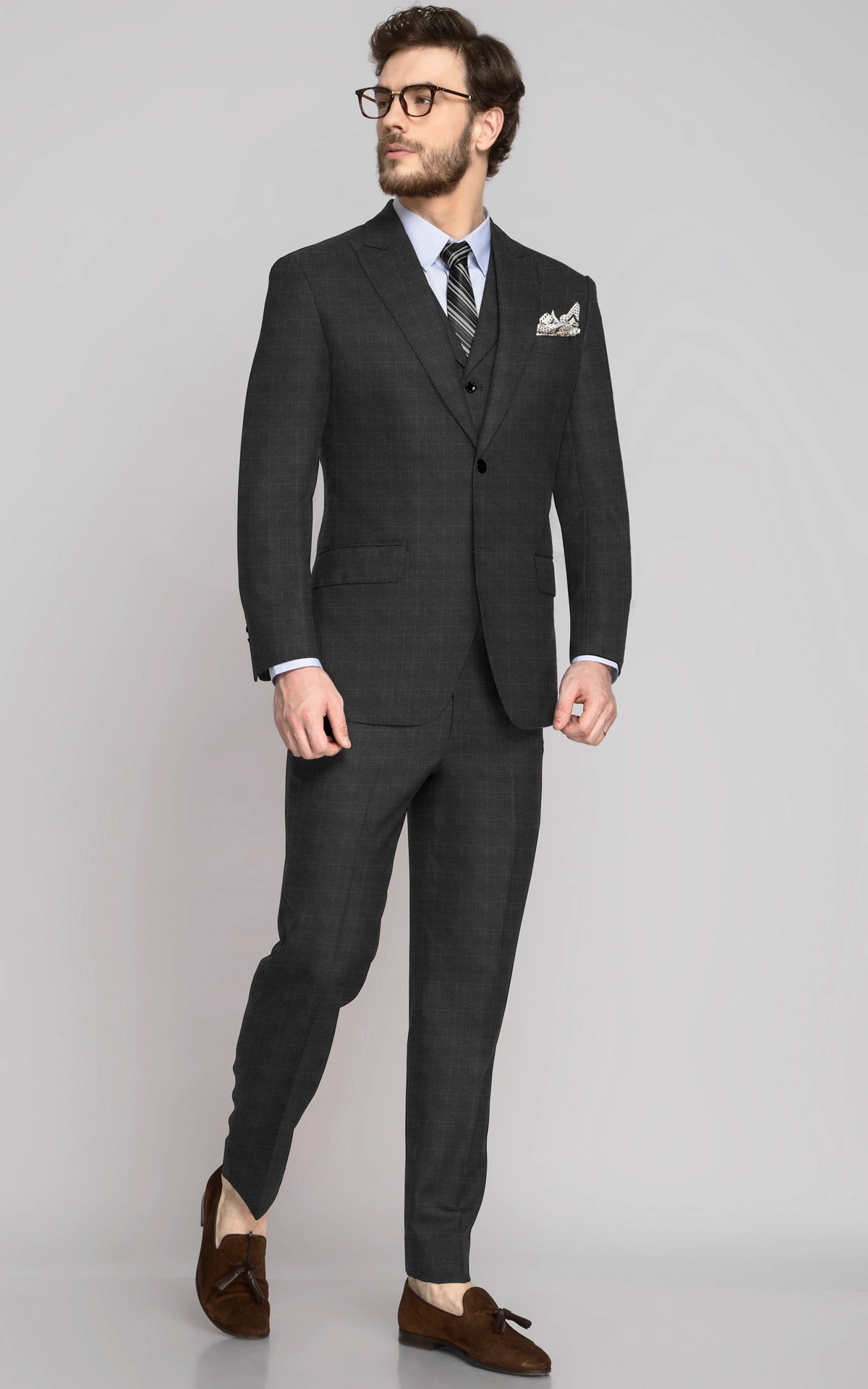 Charcoal Grey Plaid Vegan Suit
