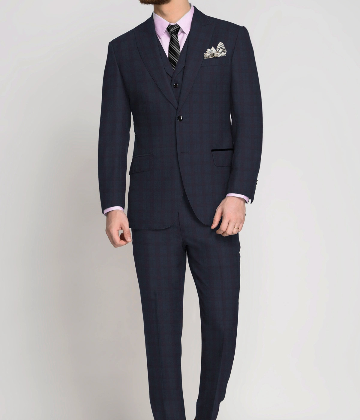 Navy Wine Checks Vegan Suit- view-2