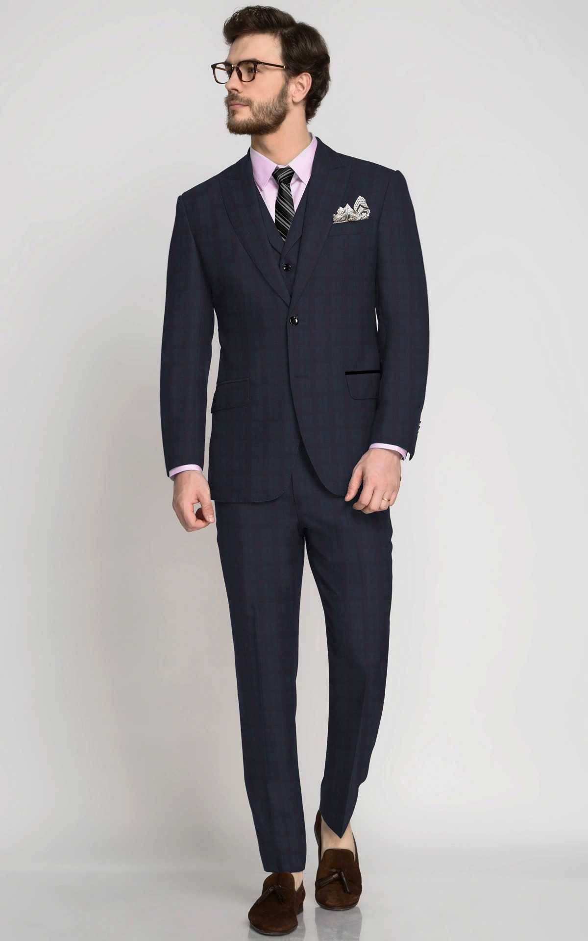 Navy Wine Checks Vegan Suit