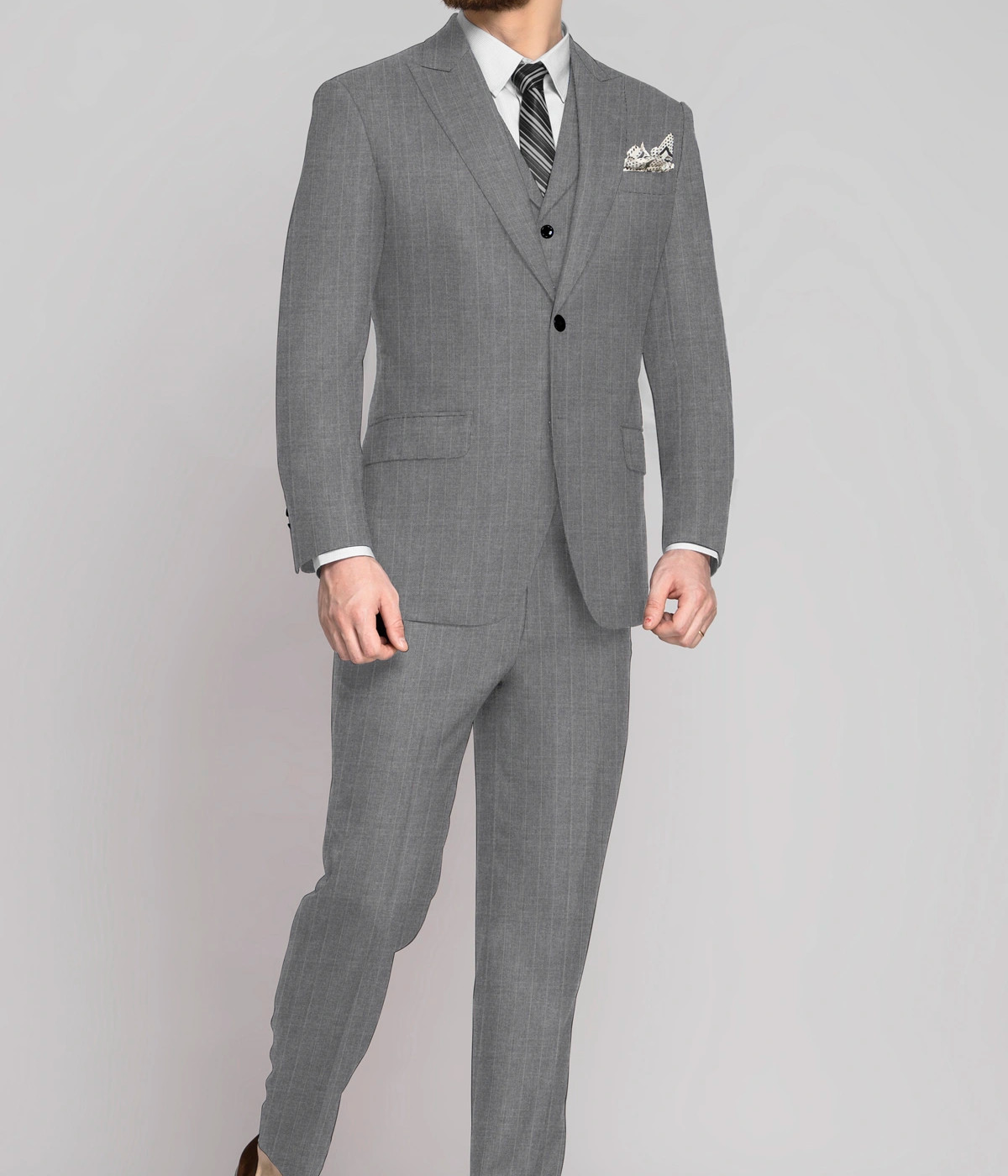 Light Grey Stripes Vegan Suit- view-2