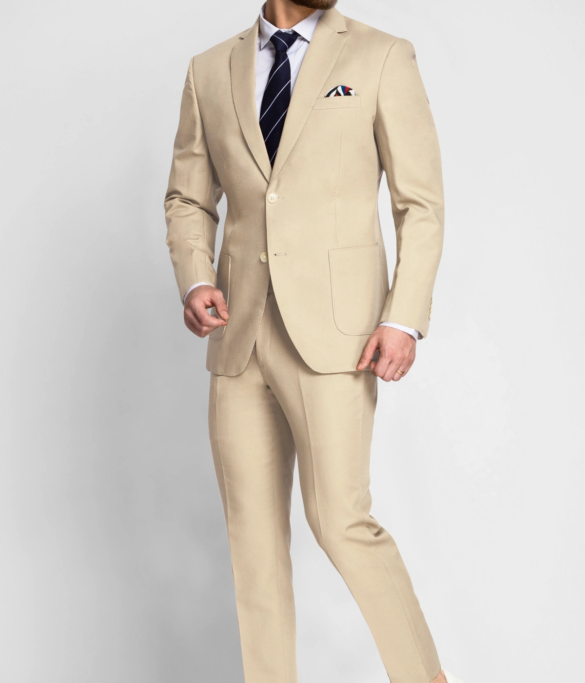 Khaki Cream Cotton Suit - Hangrr
